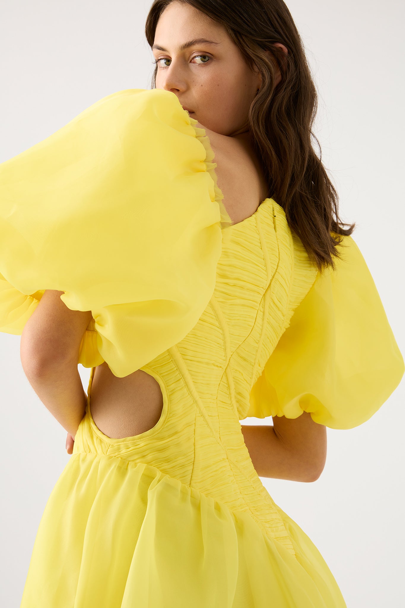 aje yellow mini dress AJE DAWN RUCHED MINI DRESS YELLOW by Aje