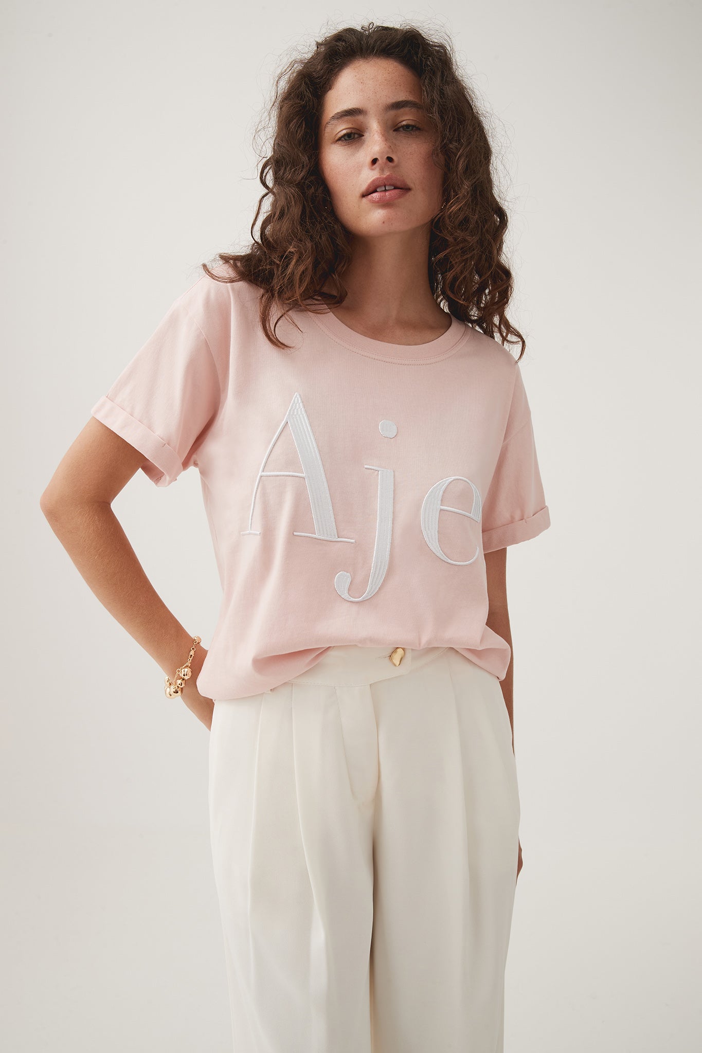 Alice Embroidered Logo Tee | Blush Pink White Logo | Aje – Aje AU