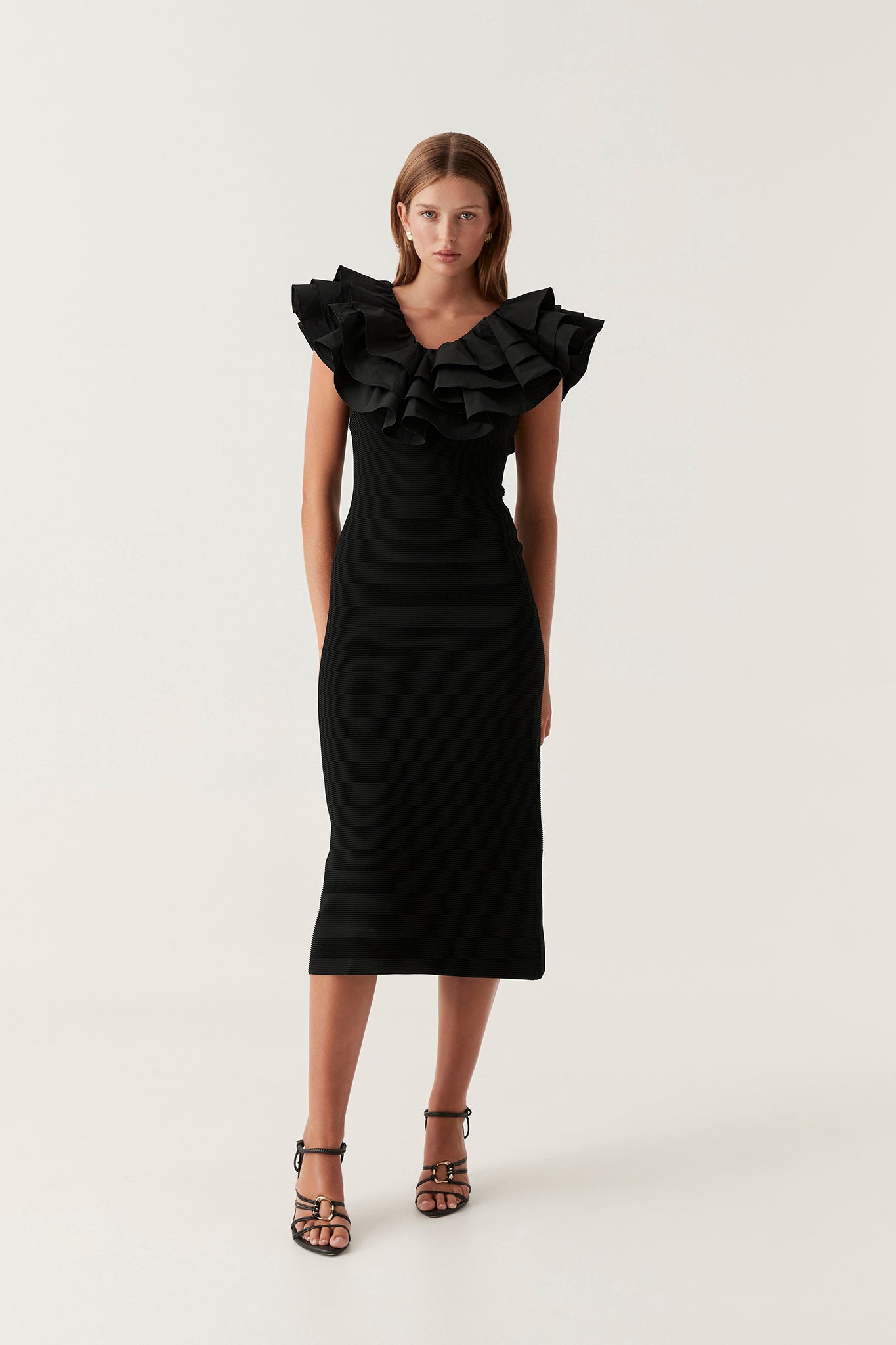 Transcendent Ruffle Midi Dress Black Aje Aje AU