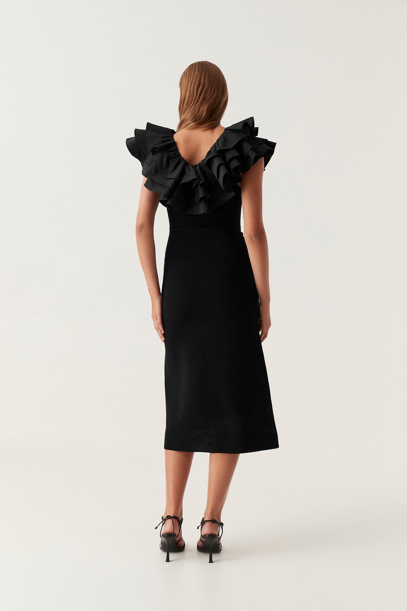 Transcendent Ruffle Midi Dress | Black | Aje Aje AU Transcendent Ruffle Midi Dress | Black | Aje Aje AU