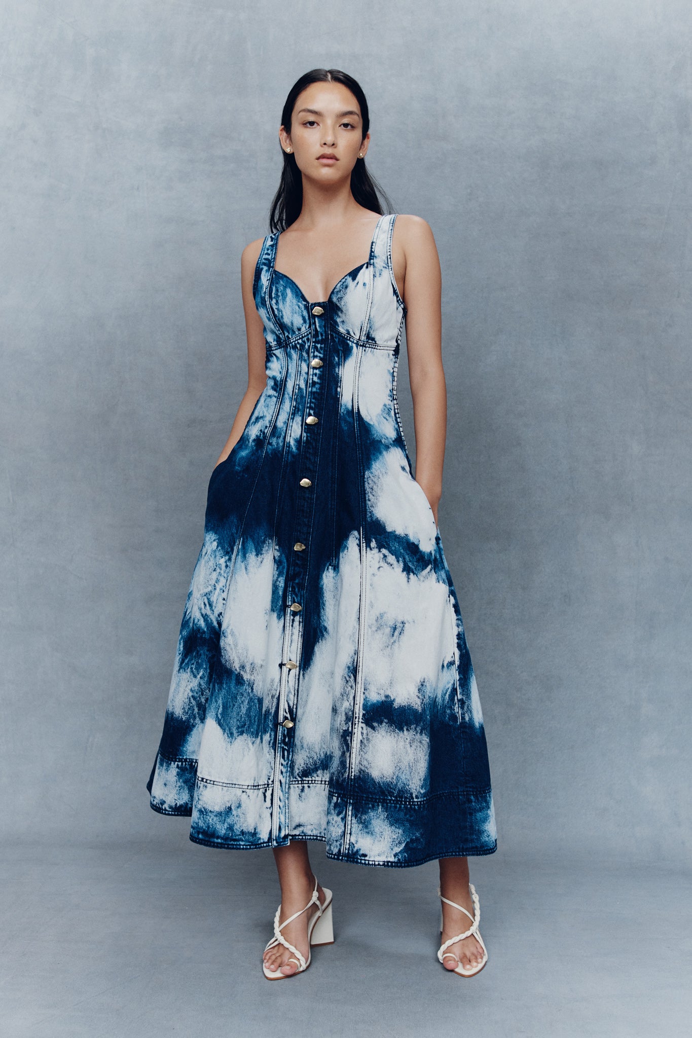 Amber Blue Tie-Dye Adire Silk Batik Gown - Kipfashion