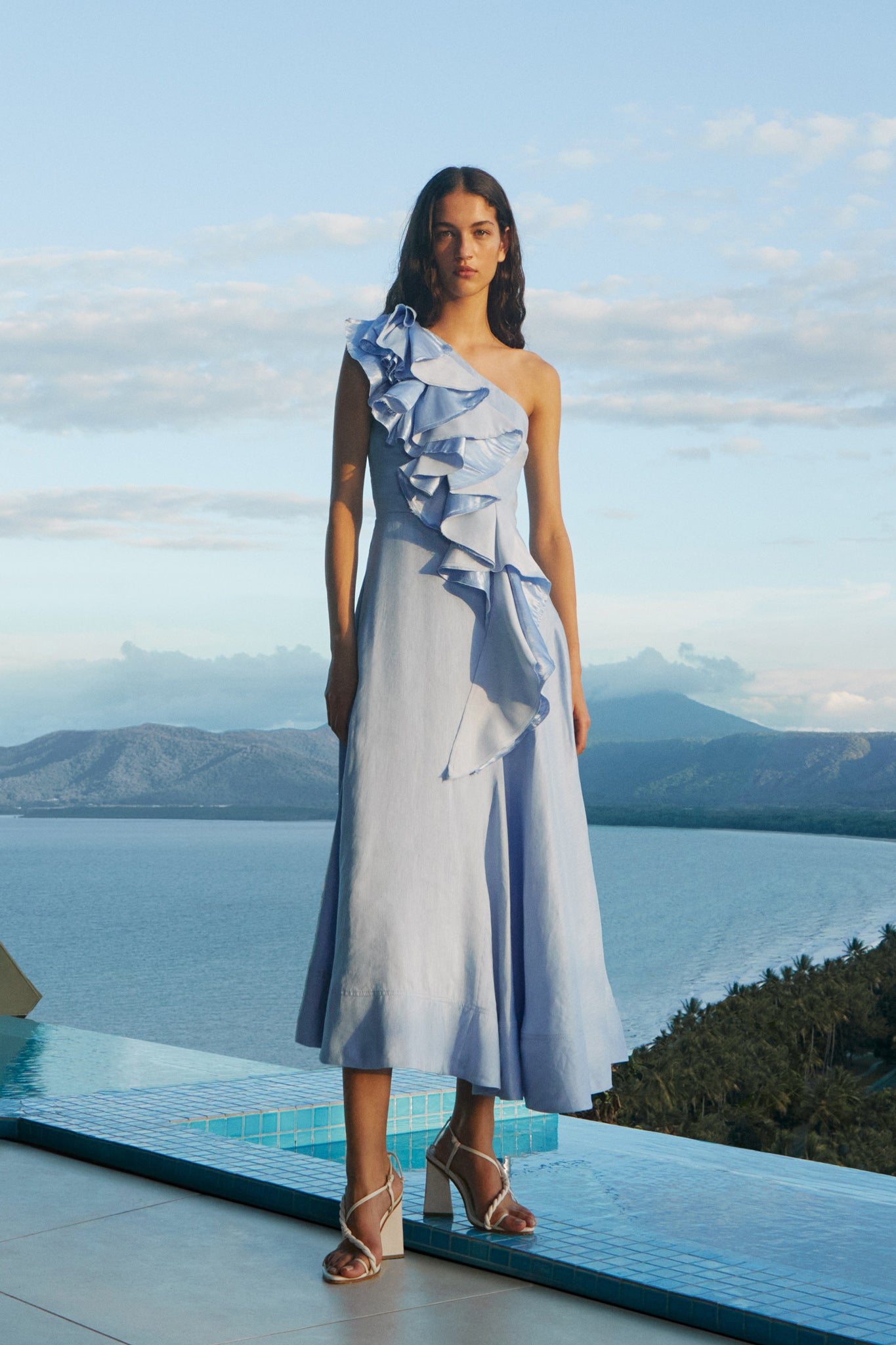 Adelia Ruffle Midi Dress | Light Sky Blue | Aje – Aje AU