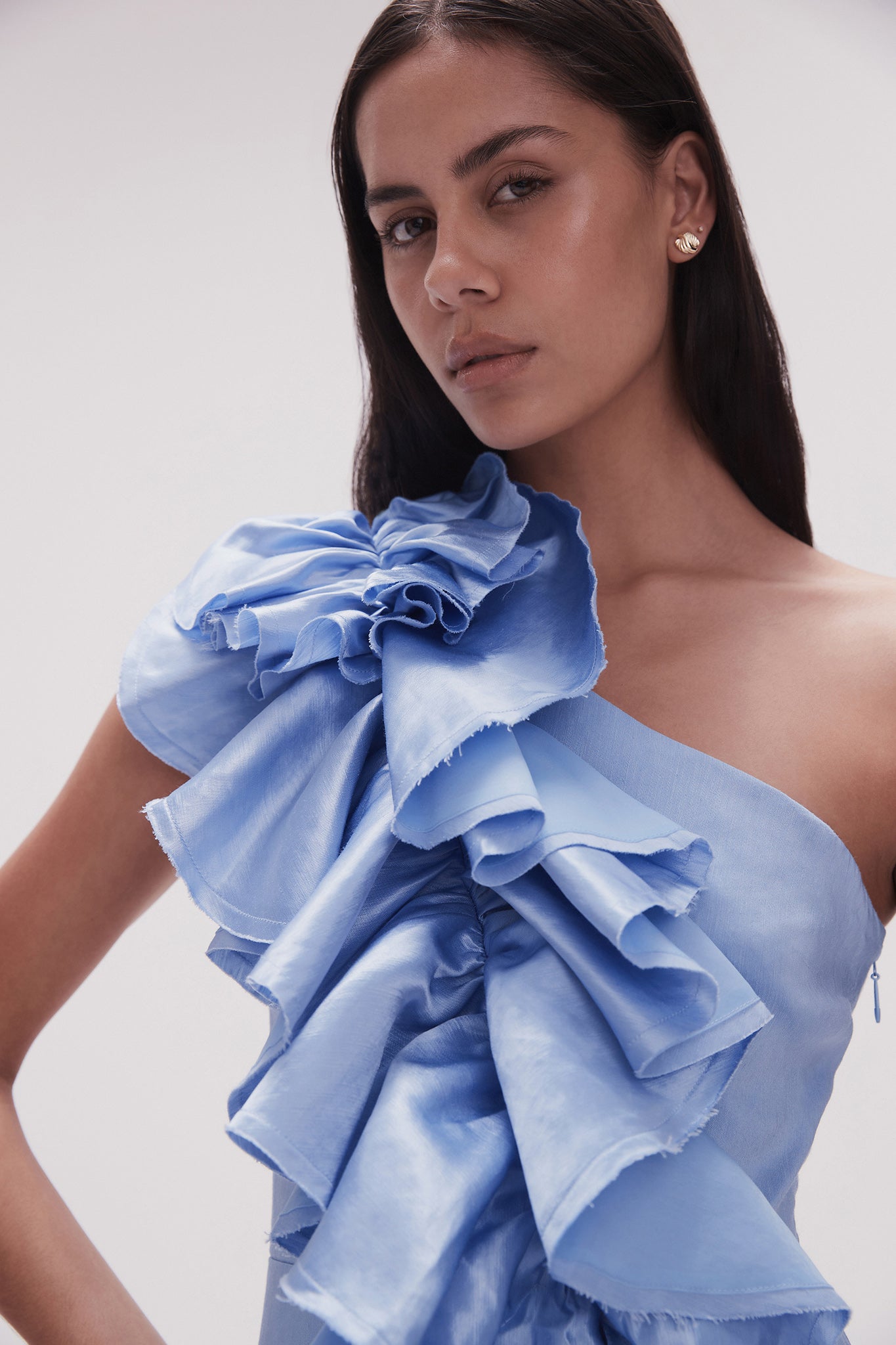 Adelia Ruffle Midi Dress | Light Sky Blue | Aje Aje AU Adelia Ruffle Midi Dress | Light Sky Blue | Aje Aje AU