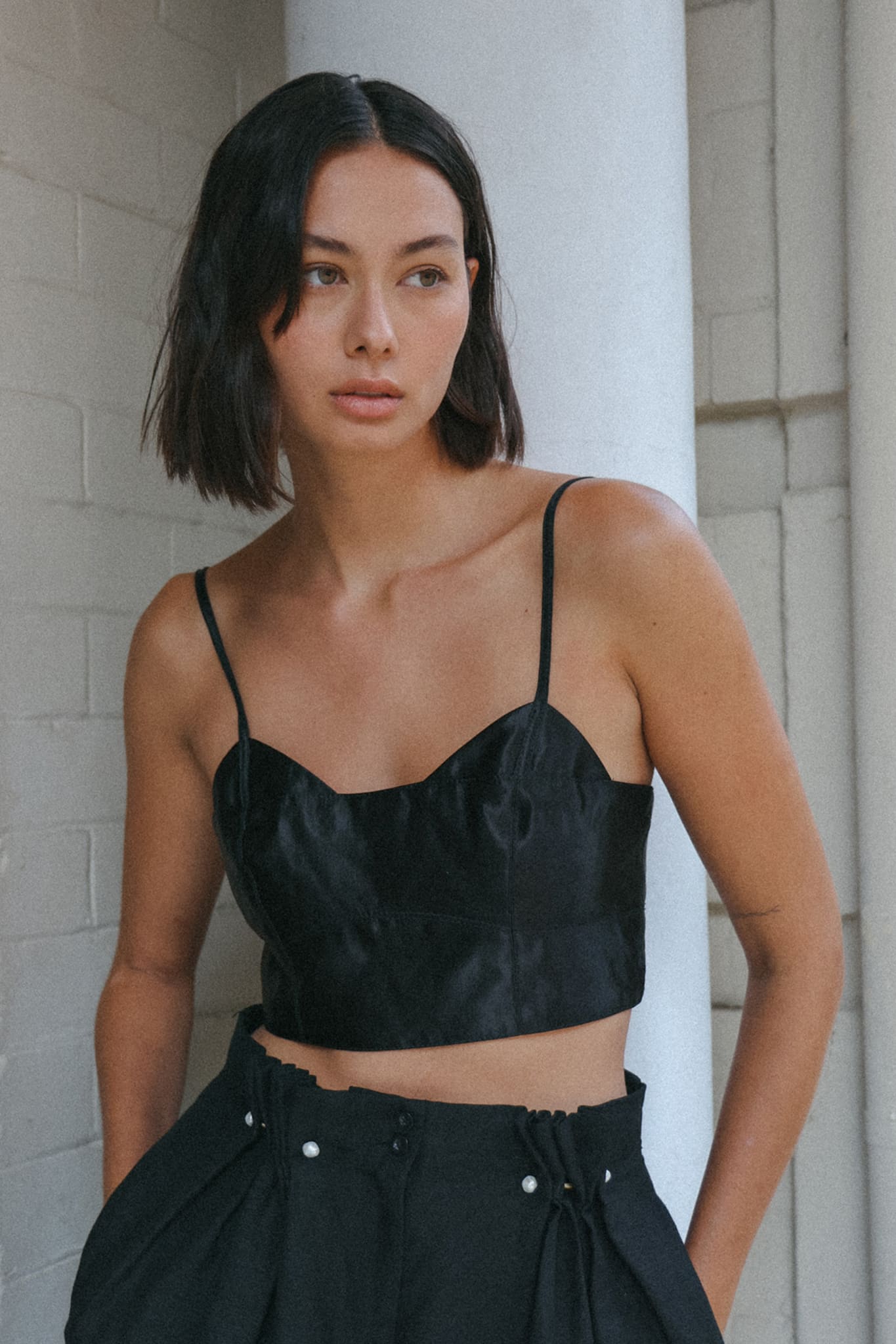 Black. Cropped top. Bralette. Aje. Simple. Classy.