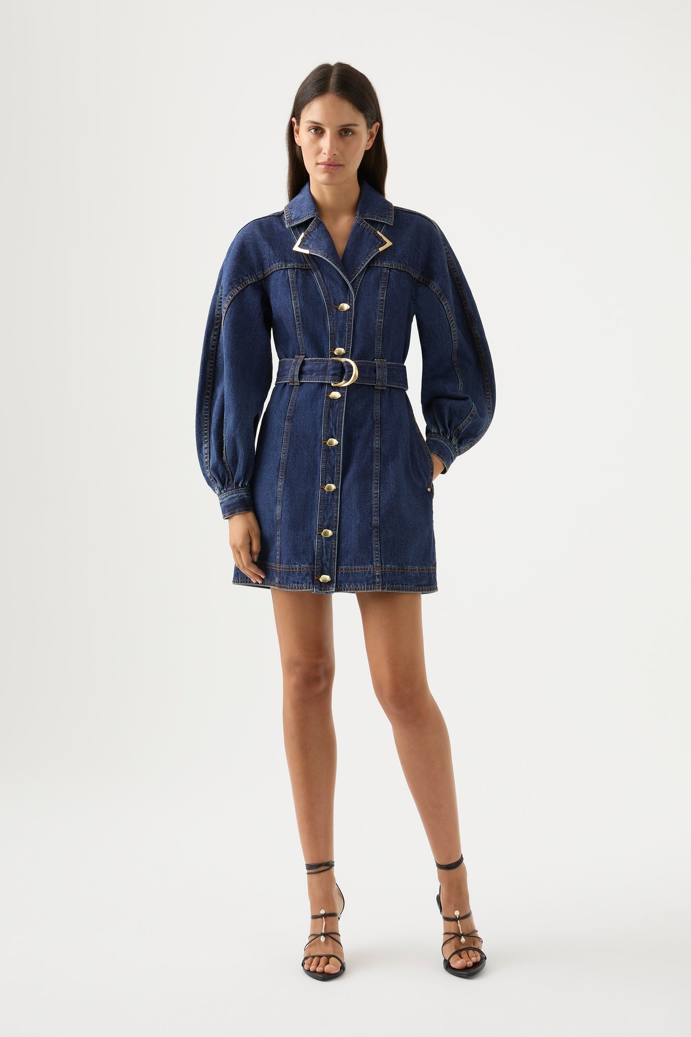 aje elena belted denim midi dress Aje - Elena Belted Denim Mini Dress