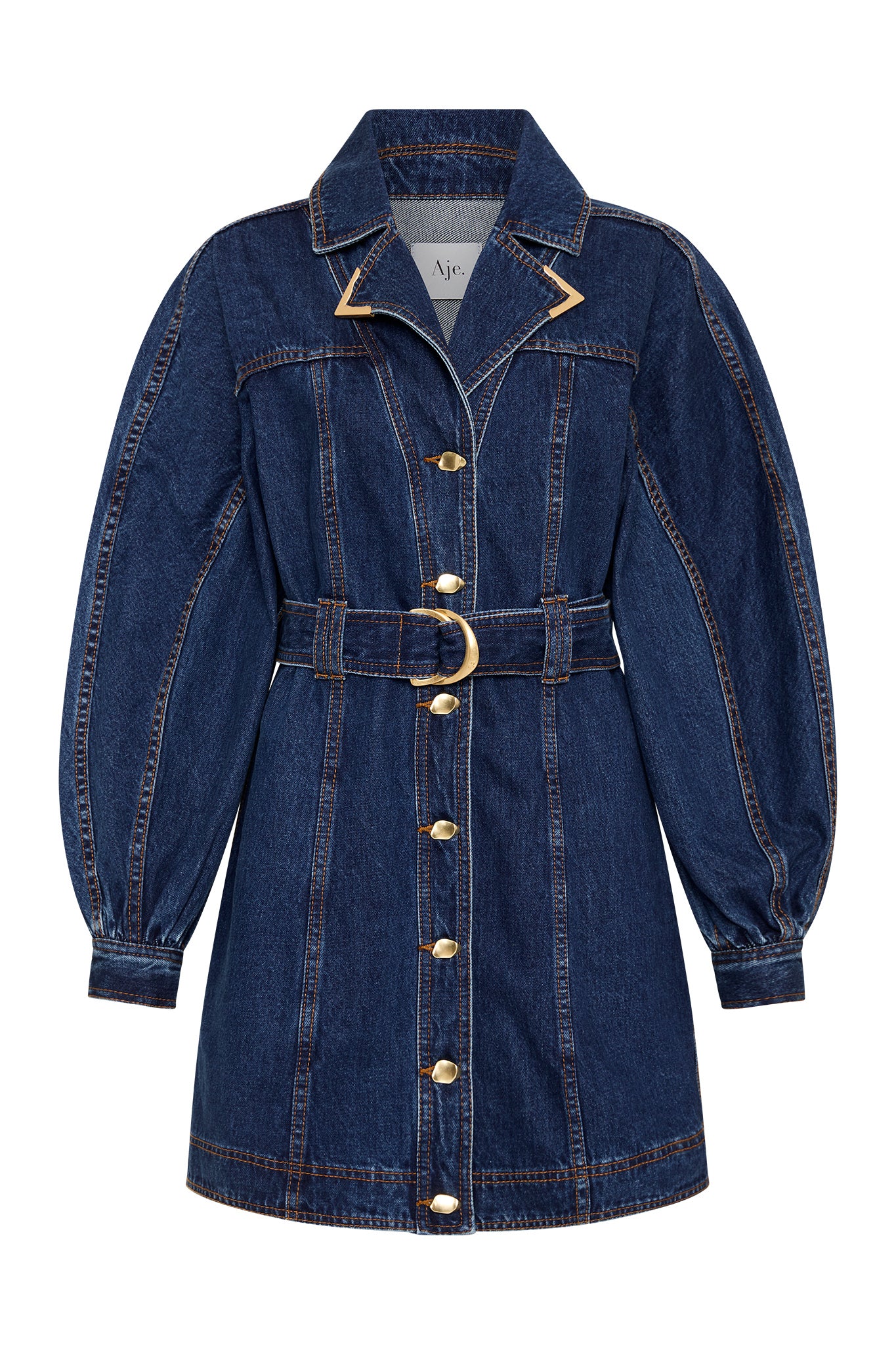 aje elena denim dress Elena Belted Denim Mini Dress-DARK CLASSIC WASH / 4