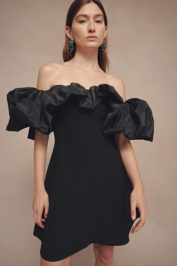 Black. Eldora. Mini Dress. Off the shoulder dress. Elegant. Aje. 