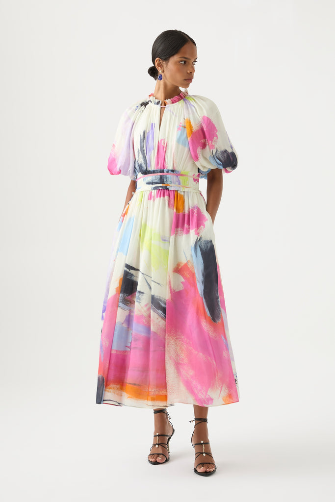 Colourful. Midi Dress. Elysium Blouson Midi. Long. Puffy sleeves. Work. Classy. 