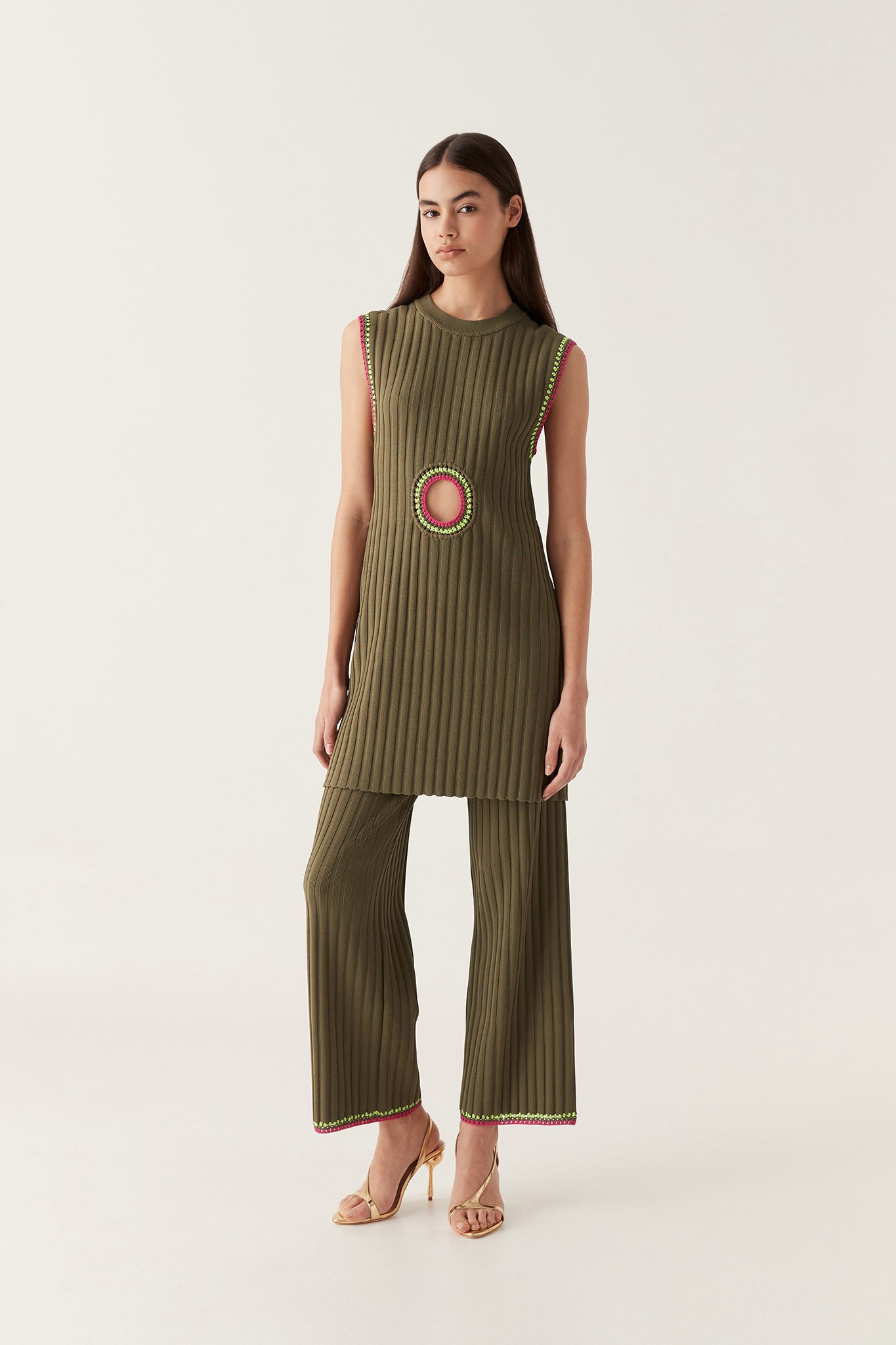 aje crochet dress Aje Mosaic Knit Dress With Crochet Detail - Neutrals