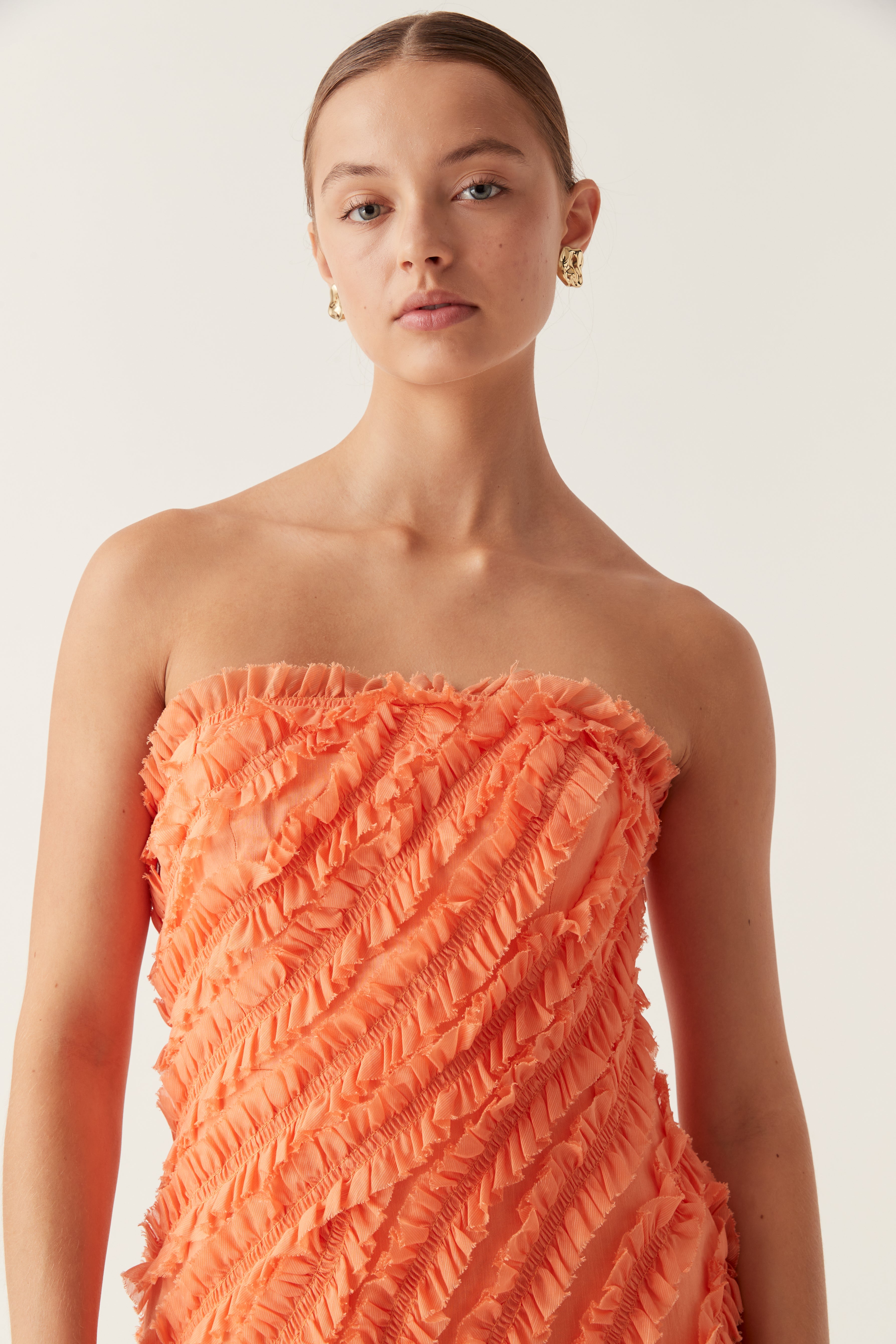Terrene Frill Maxi Dress | Sunset Orange | Aje Aje AU Terrene Frill Maxi Dress | Sunset Orange | Aje Aje AU