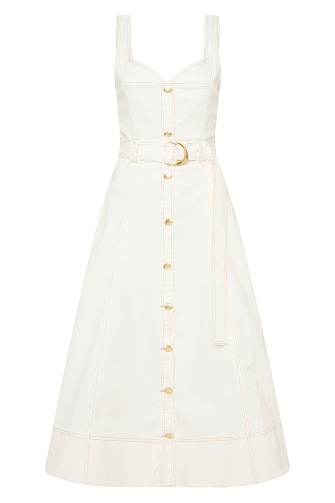 Clay Belted Denim Midi Dress | White | Aje – Aje AU