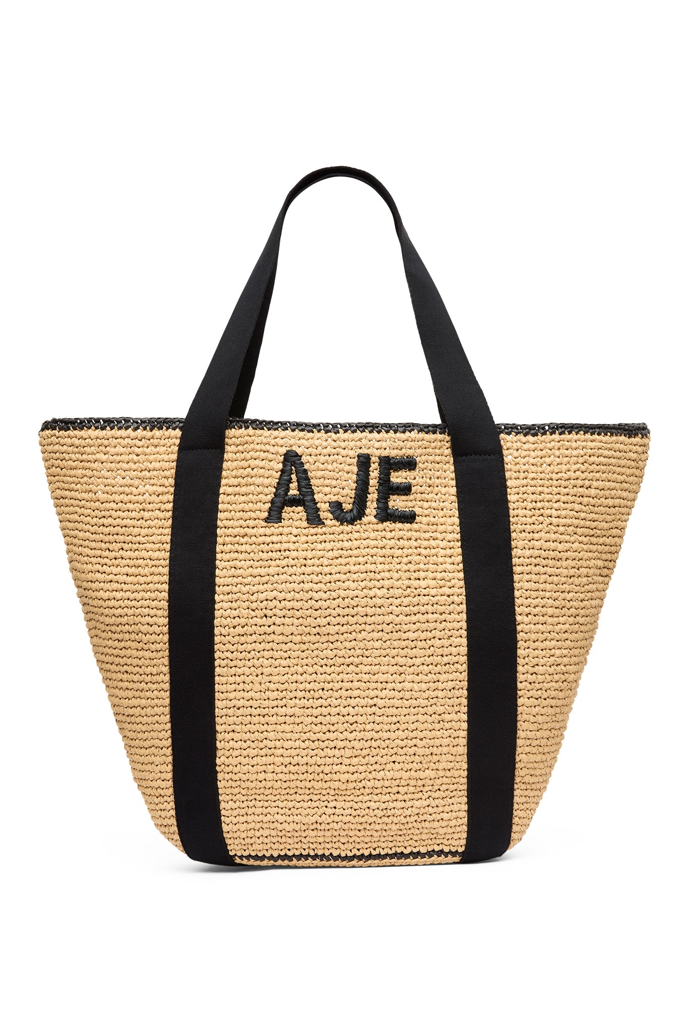 Maisie Logo Raffia Beach Tote Natural Black Aje Aje AU