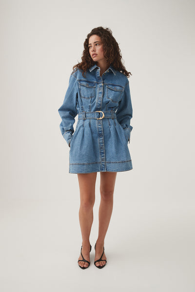aje aradia denim midi dress Aradia Denim Mini Dress | Classic Wash