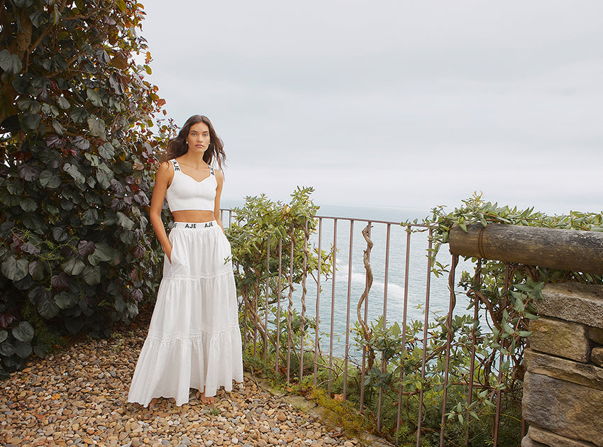 Bardot Logo Tiered Midi Skirt