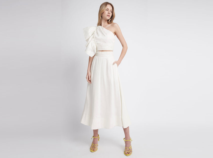 Bonjour Ruched Waist Midi Skirt