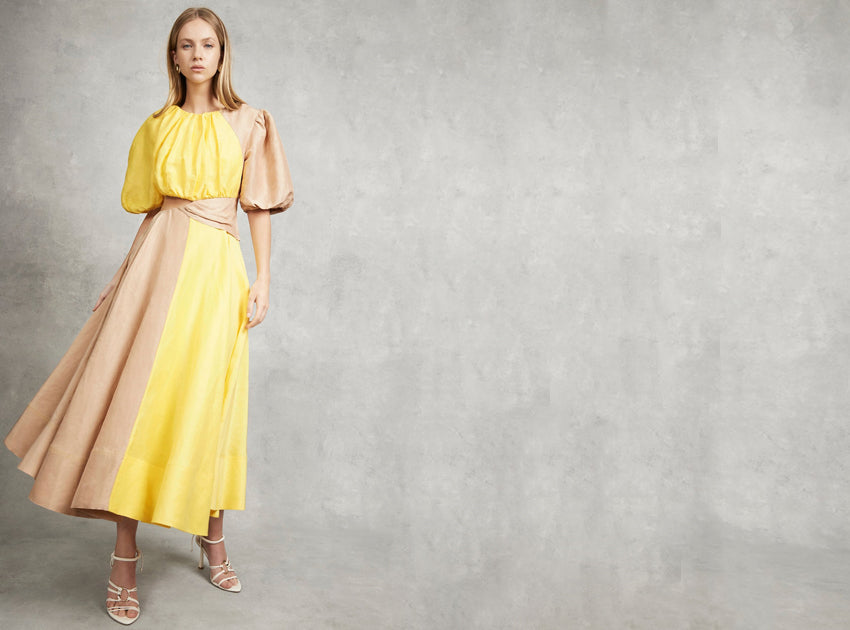 Caliente Two Tone Puff Sleeve Dress
