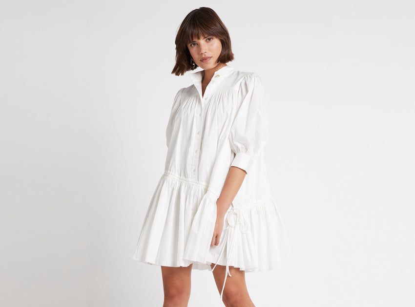 Frequency Drawstring Smock Dress