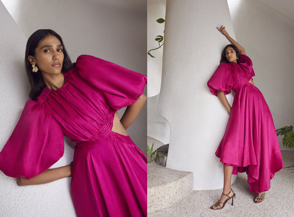 Tidal Tucked Cut Out Midi Dress
