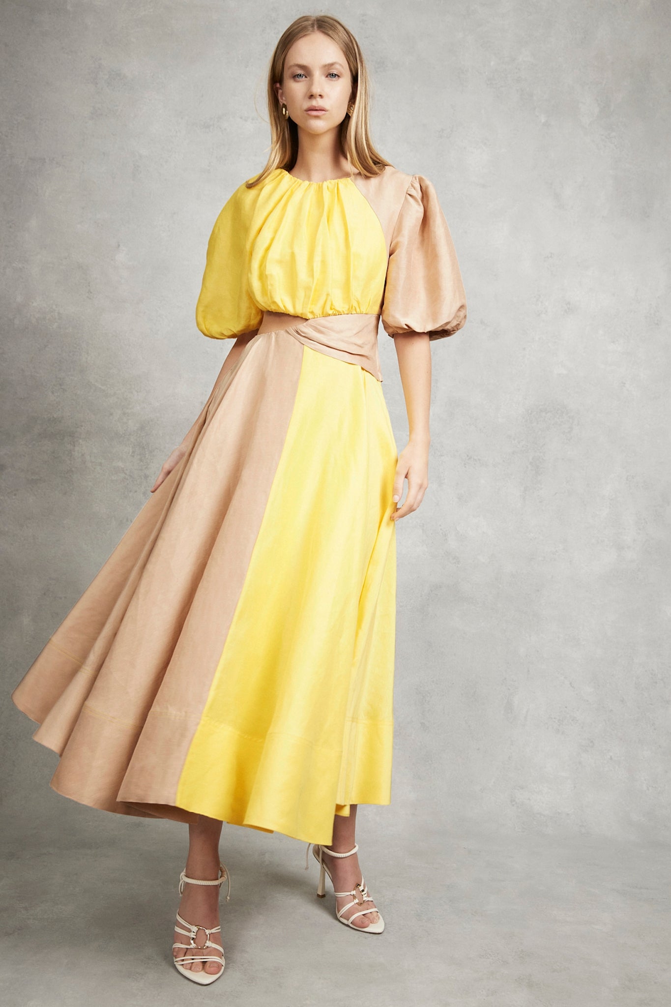 Caliente Two Tone Puff Sleeve Dress