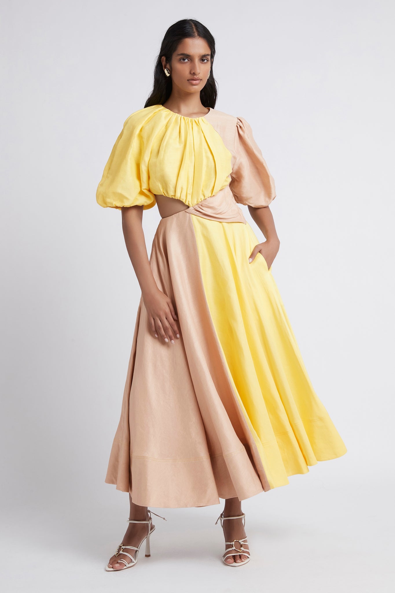Caliente Two Tone Puff Sleeve Dress