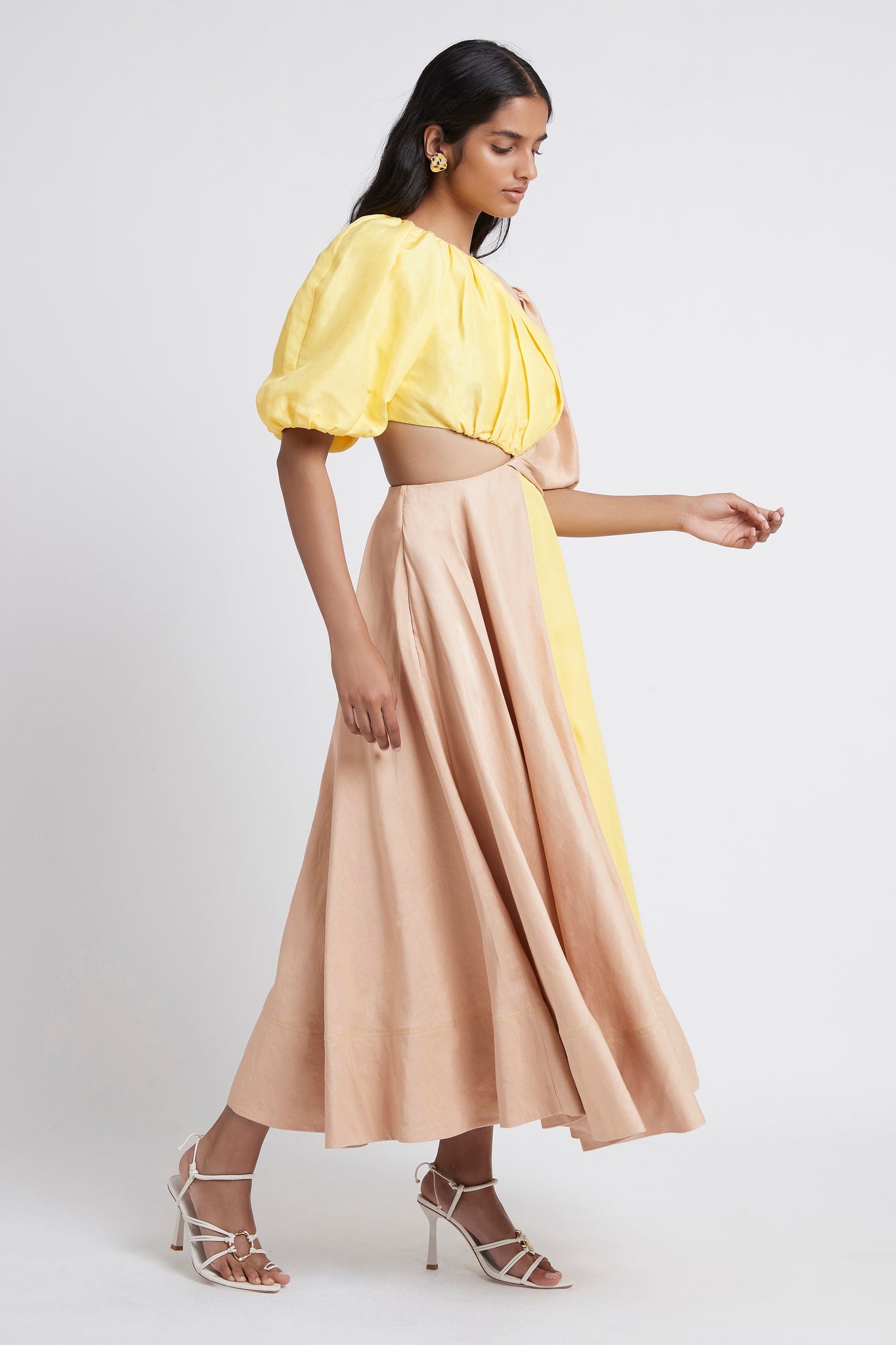Caliente Two Tone Puff Sleeve Dress