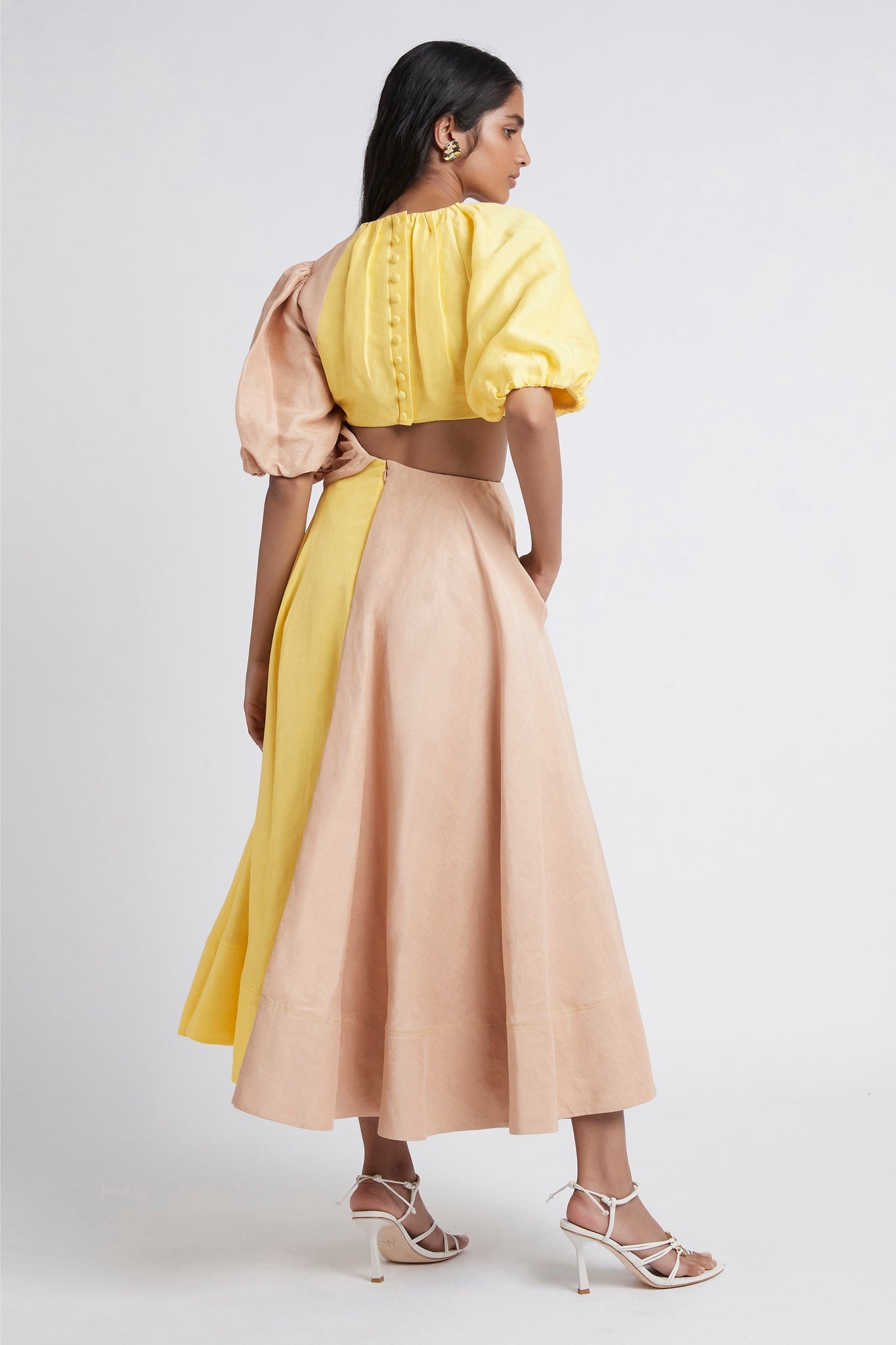 Caliente Two Tone Puff Sleeve Dress
