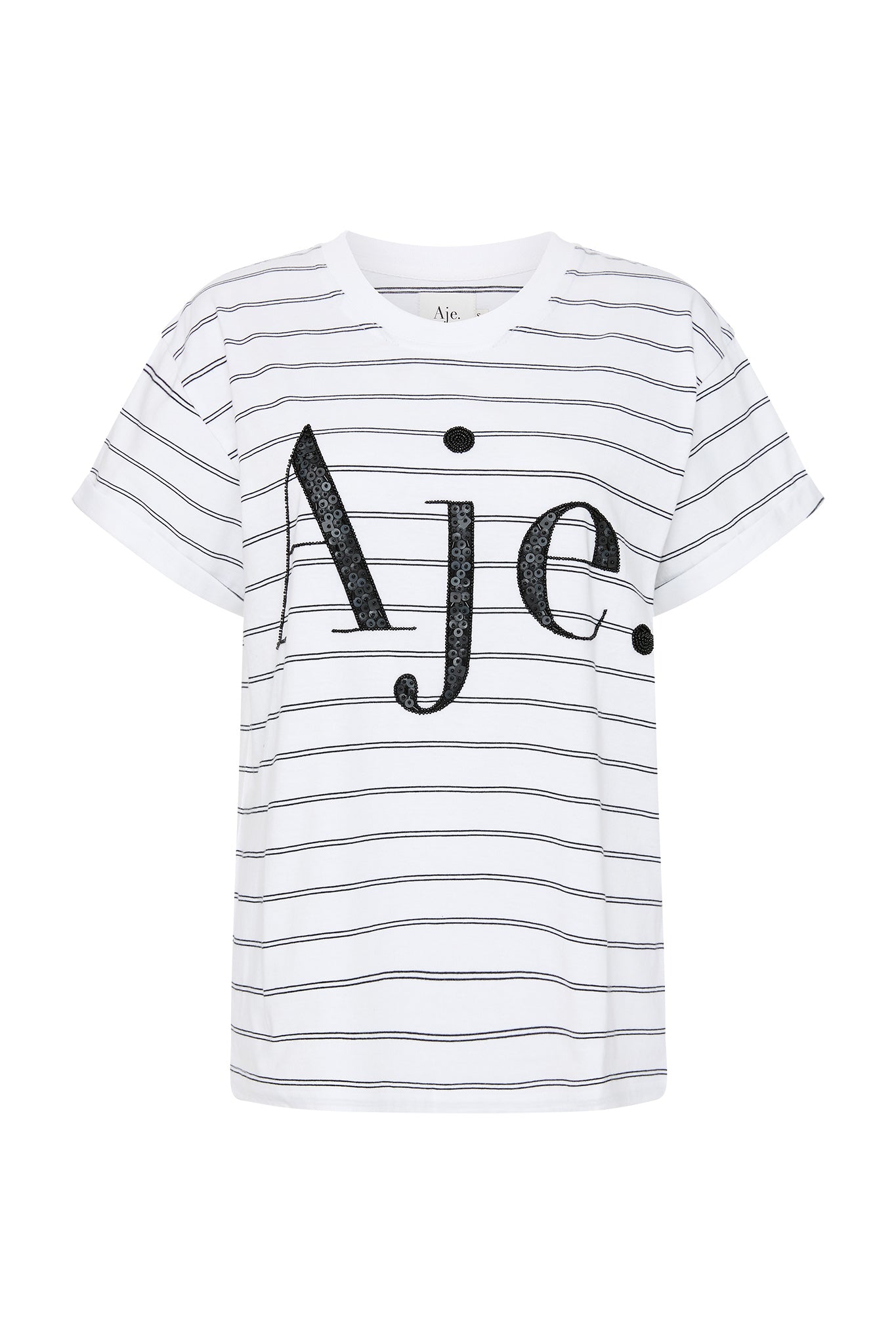 Classic Embellished Logo Tee, Black & White Stripe