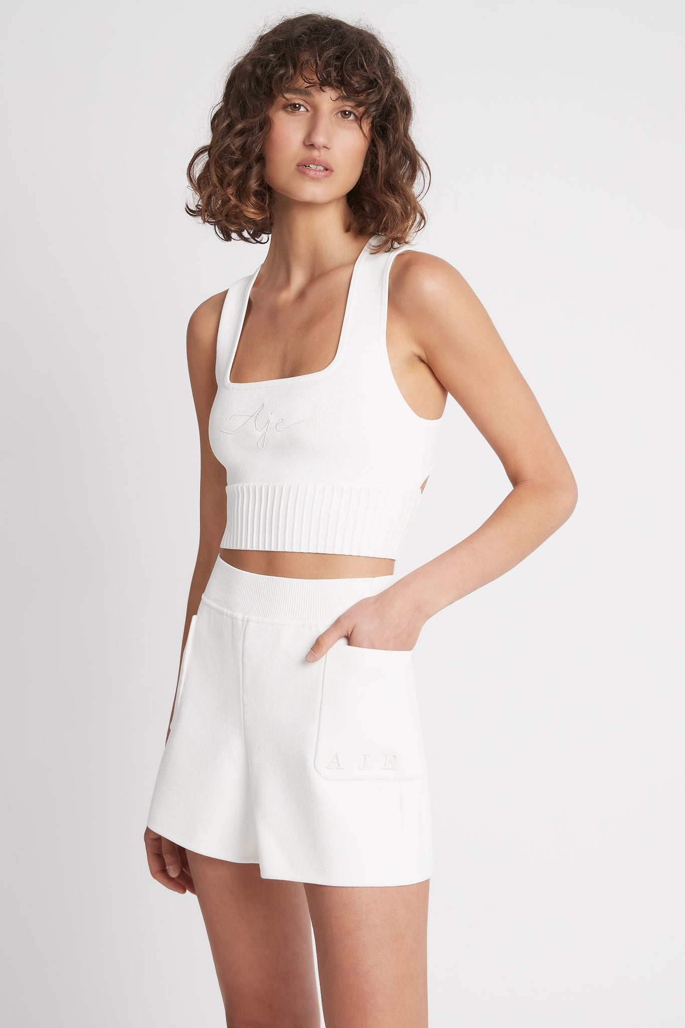 Livadi Cut Out Knit Logo Crop Top