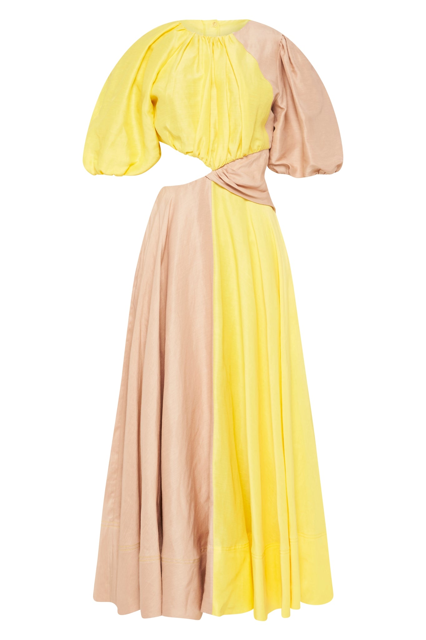 Caliente Two Tone Puff Sleeve Dress