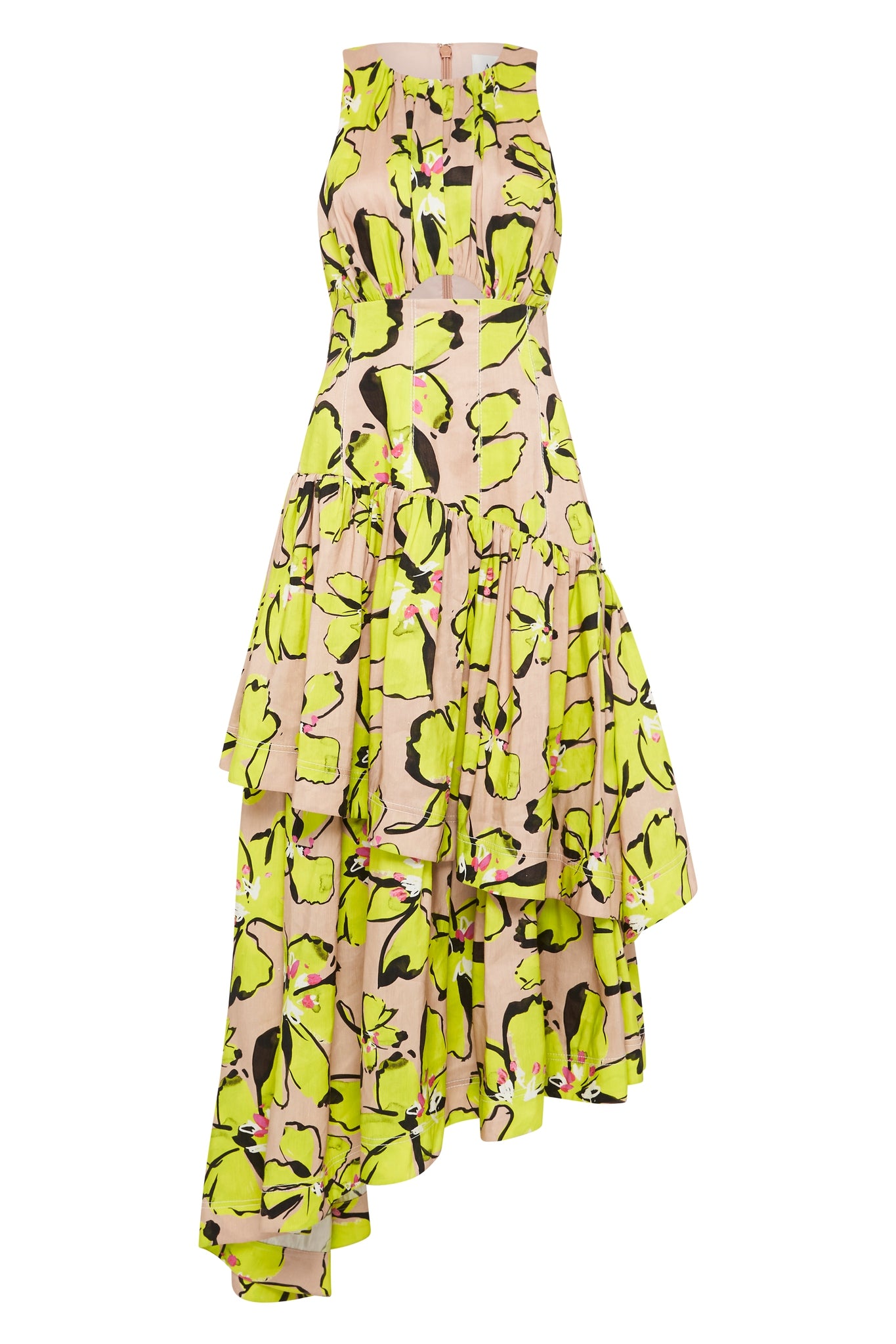 Pelicano Citrus Bloom Racer Asymmetric Tiered Dress