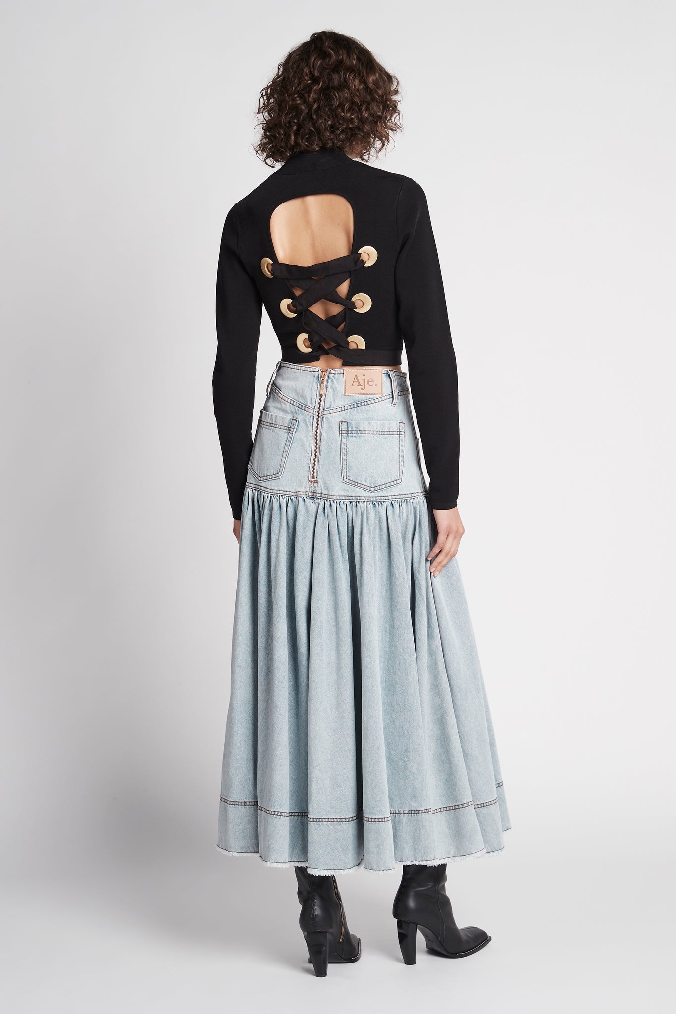 Belmond Button Denim Tiered Midi Skirt