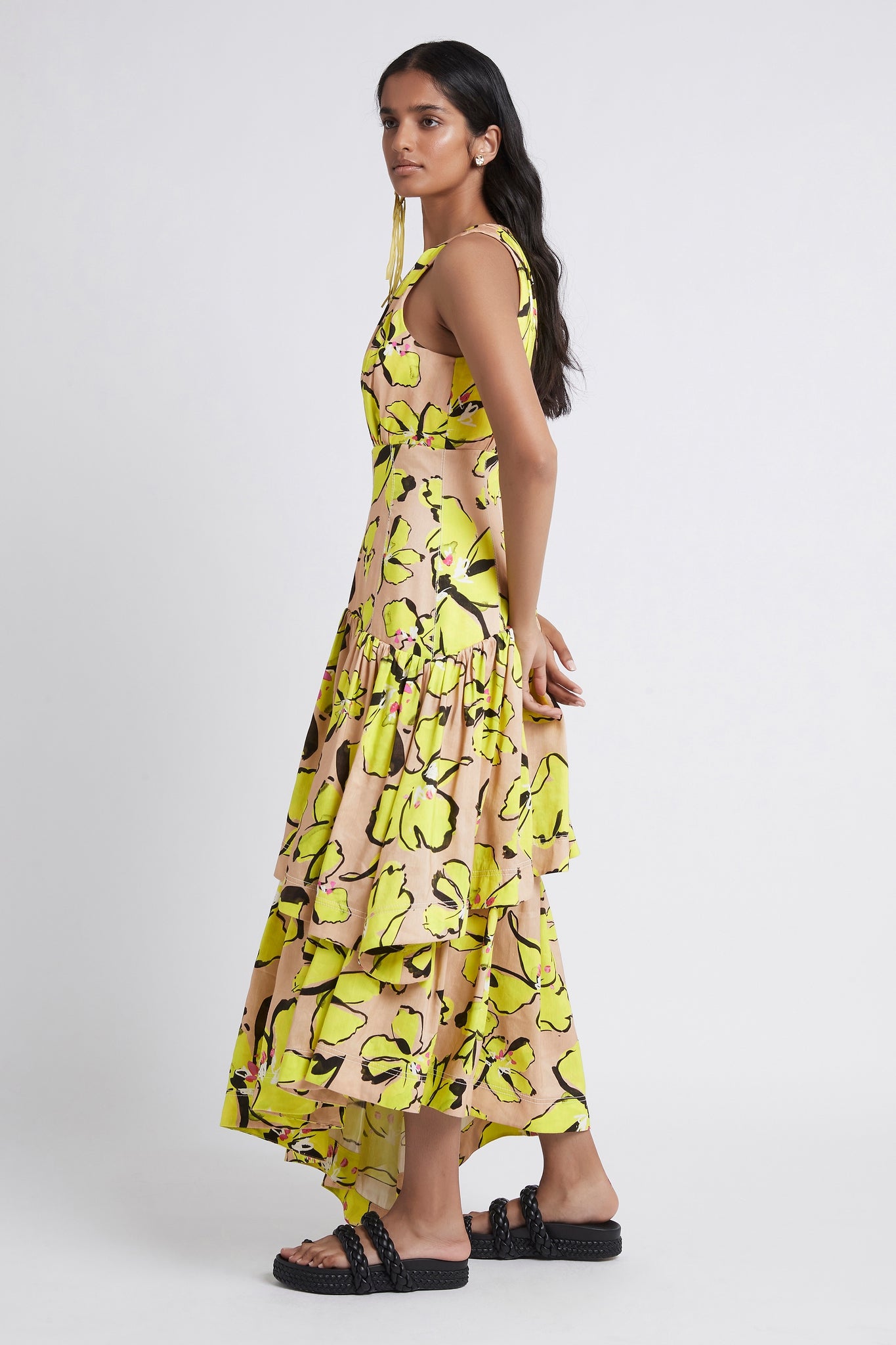 Pelicano Citrus Bloom Racer Asymmetric Tiered Dress