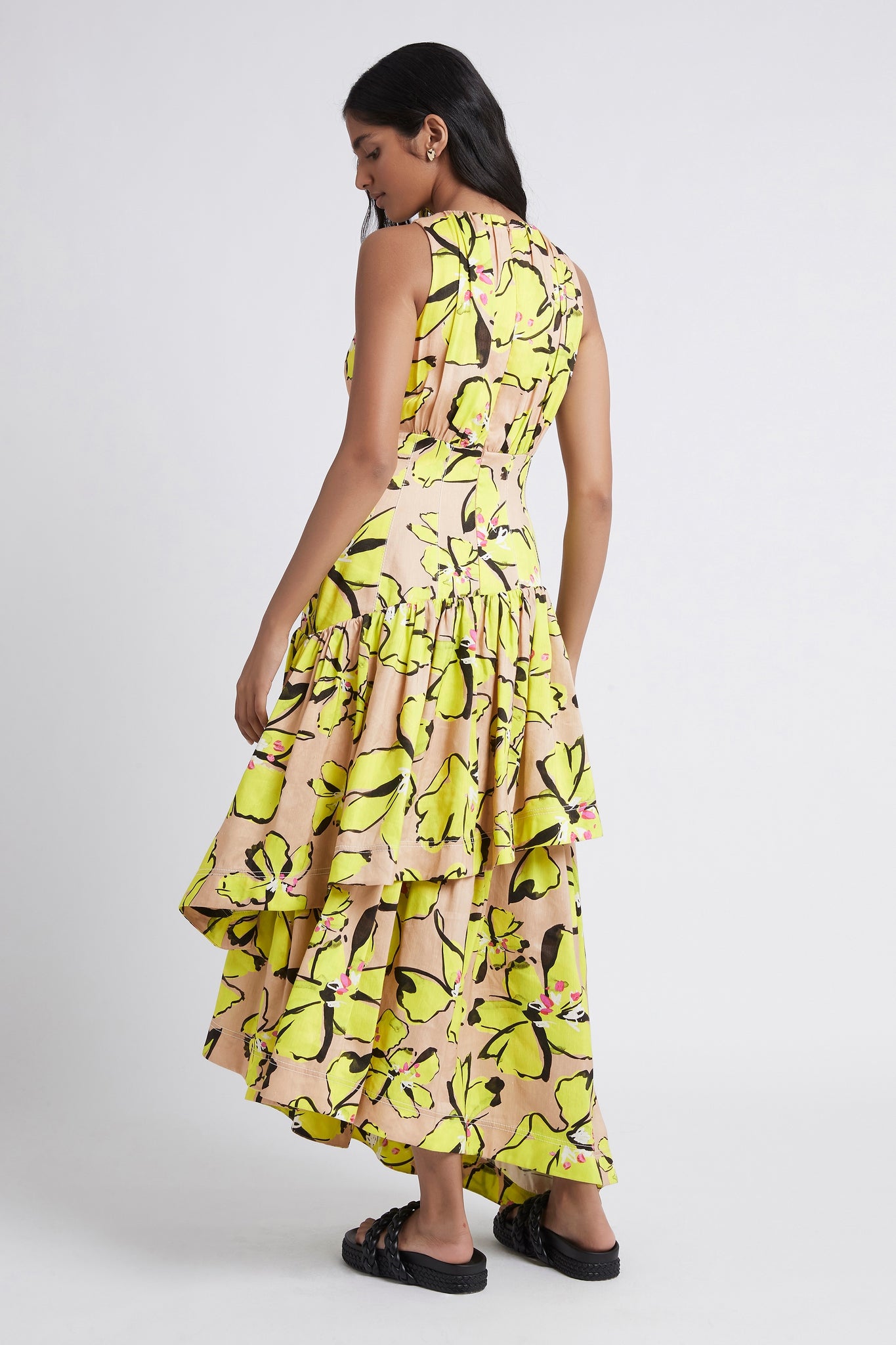 Pelicano Citrus Bloom Racer Asymmetric Tiered Dress