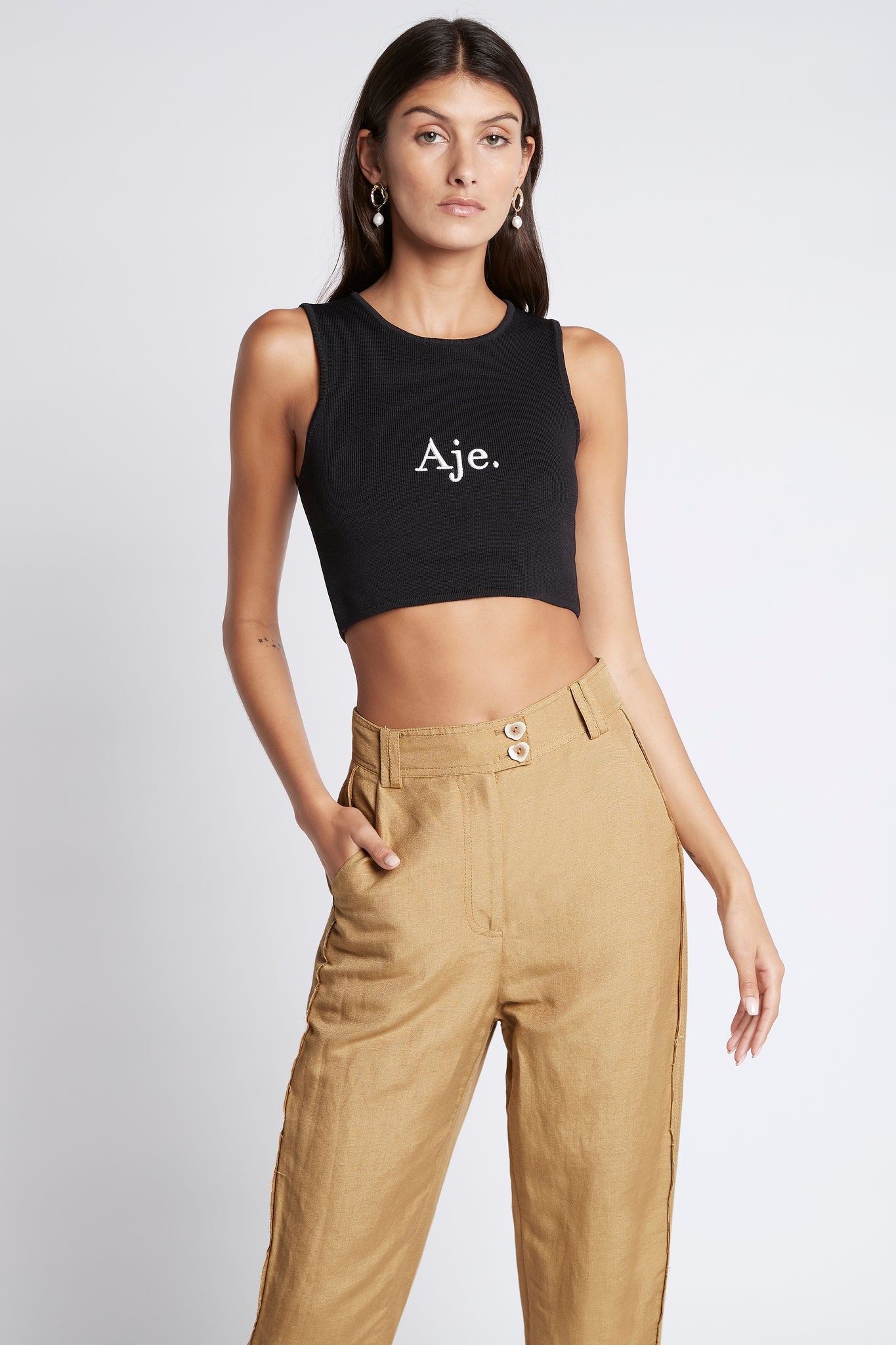 Bardot Knit Logo Cropped Tank
