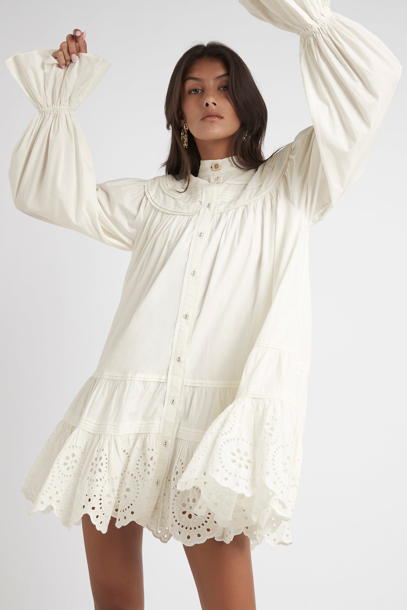 Salita Longsleeve Broderie Smock Dress
