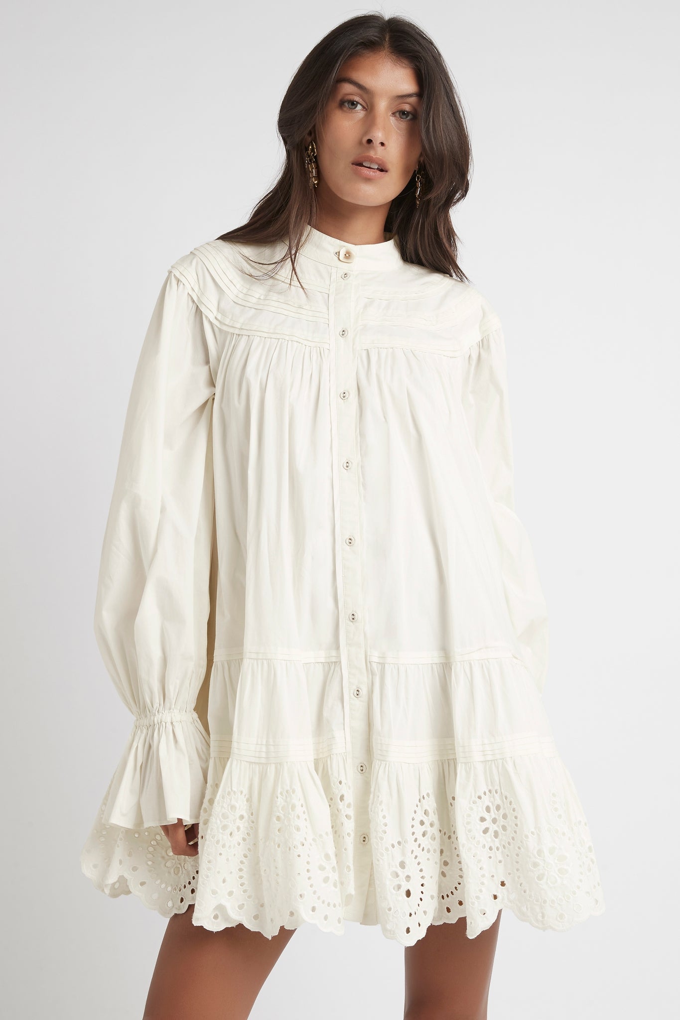 Salita Longsleeve Broderie Smock Dress