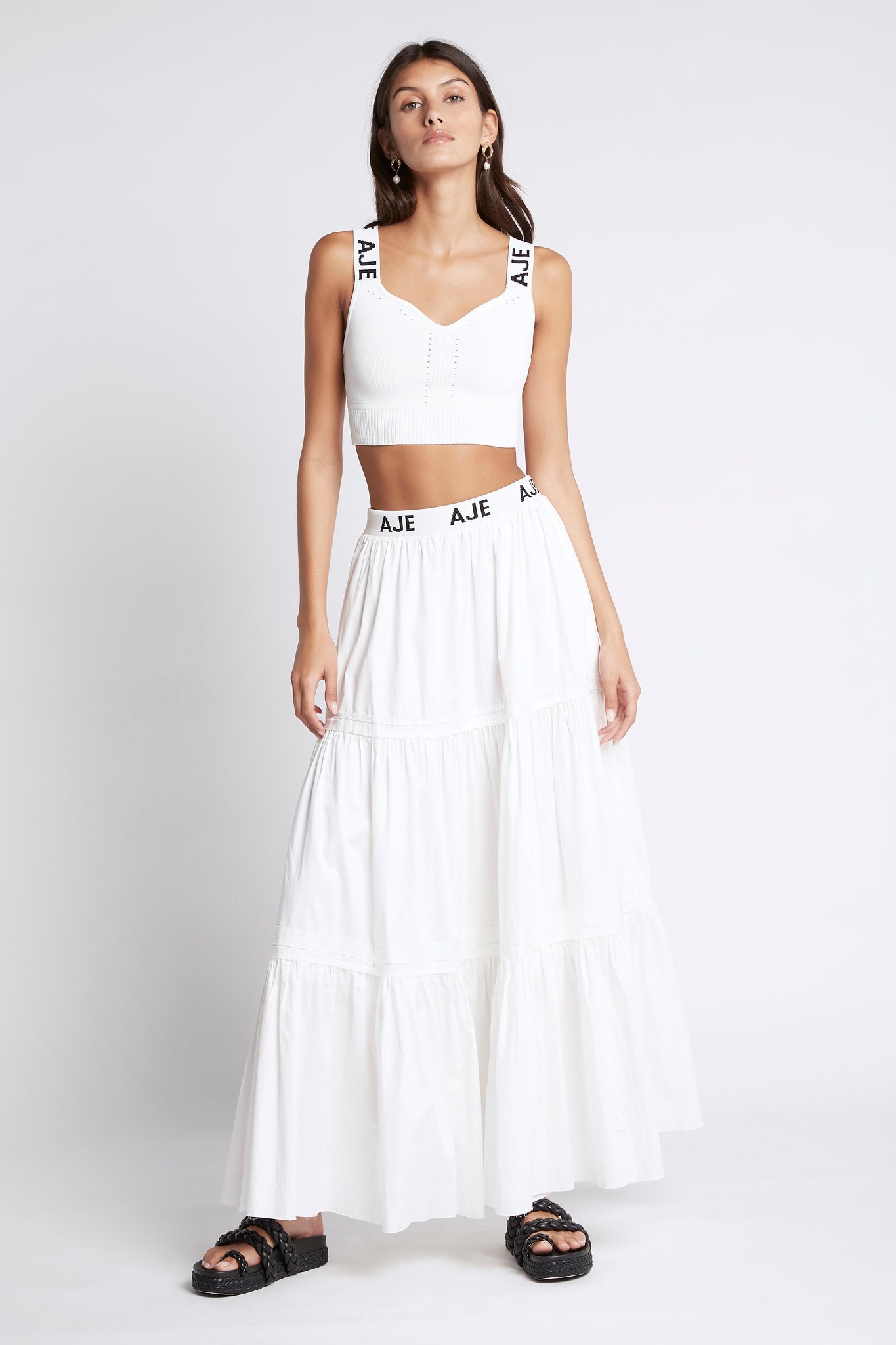 Bardot Logo Tiered Midi Skirt