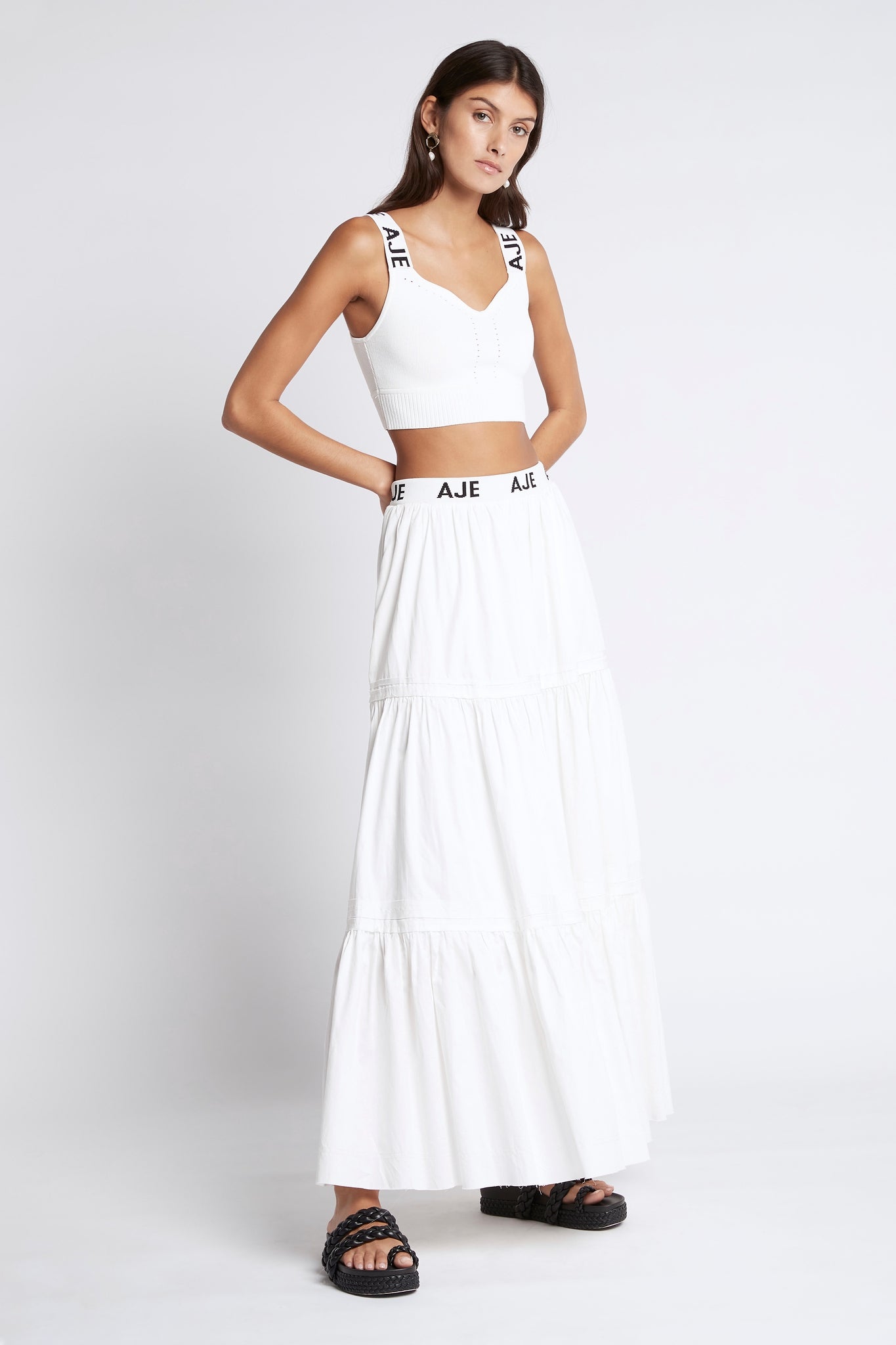 Bardot Logo Tiered Midi Skirt