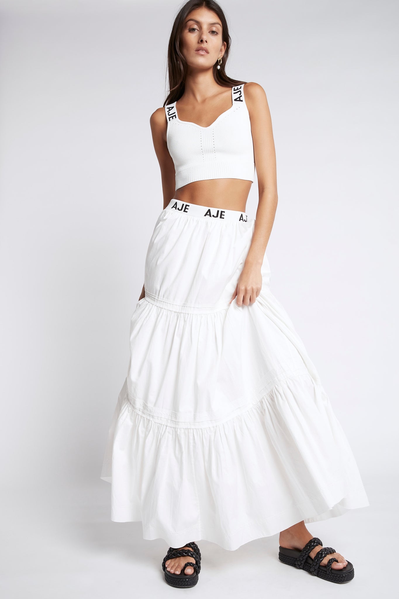 Bardot Logo Tiered Midi Skirt