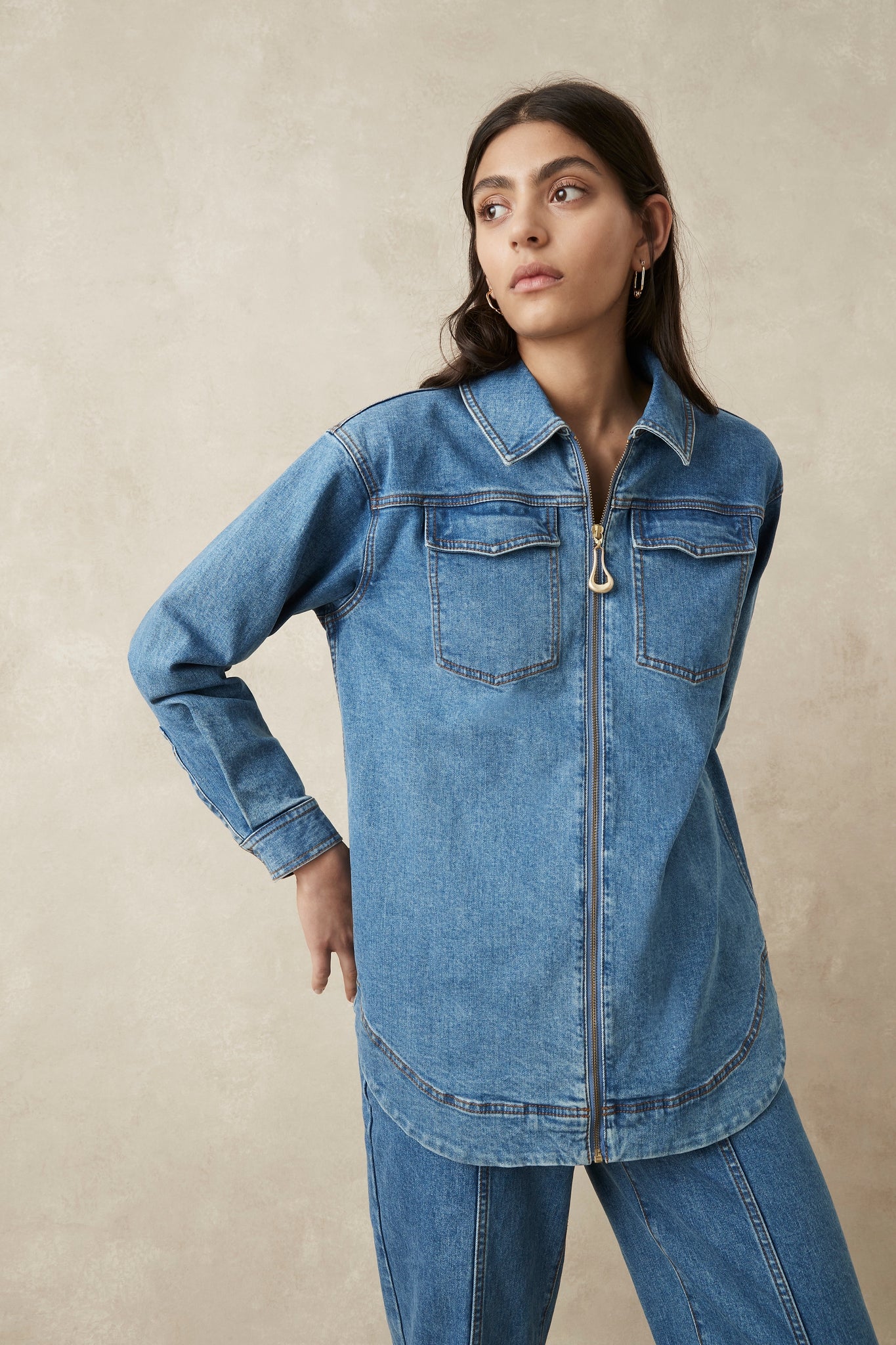 Ana Denim Zip Shirt