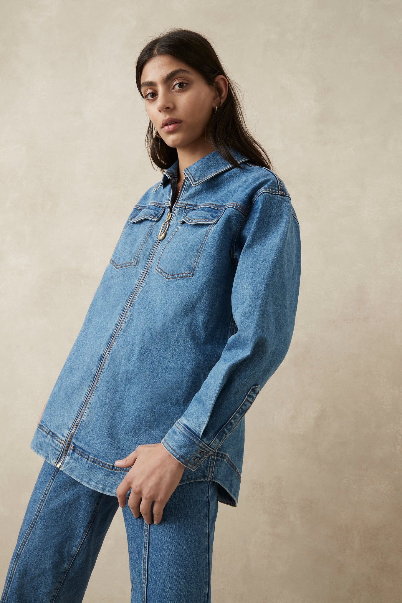 Ana Denim Zip Shirt
