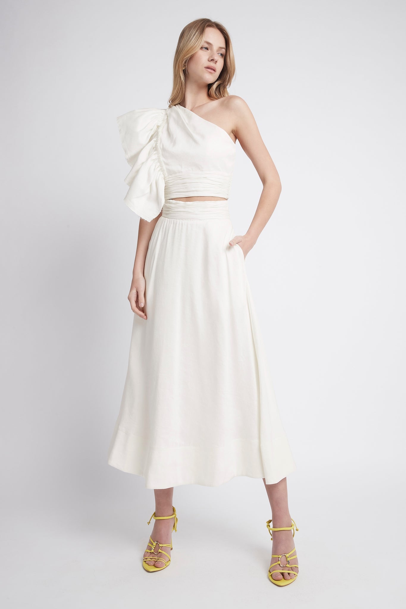 Bonjour Ruched Waist Midi Skirt