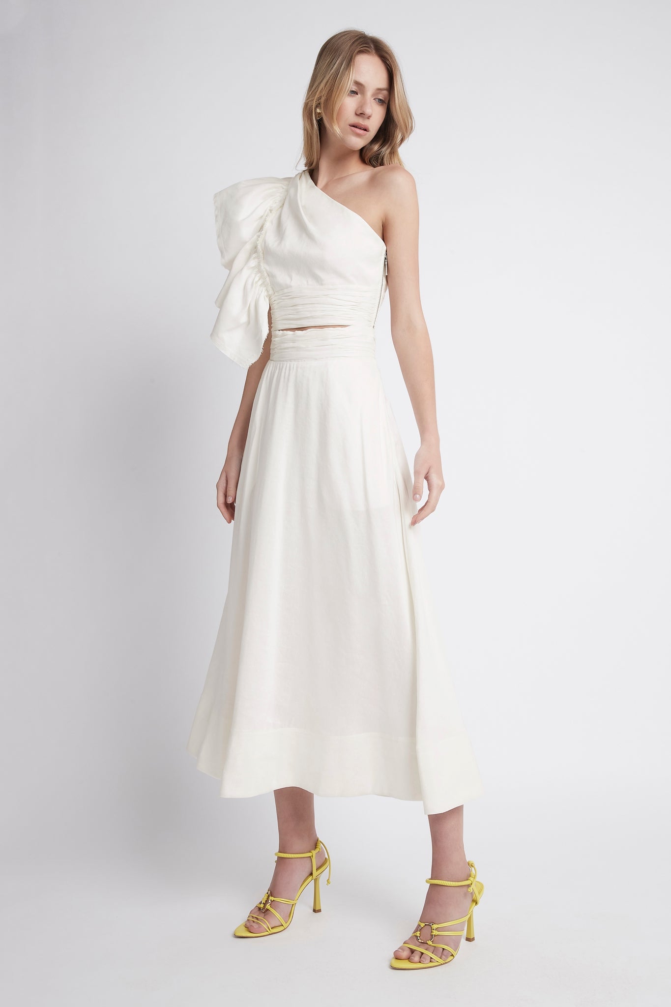 Bonjour Ruched Waist Midi Skirt