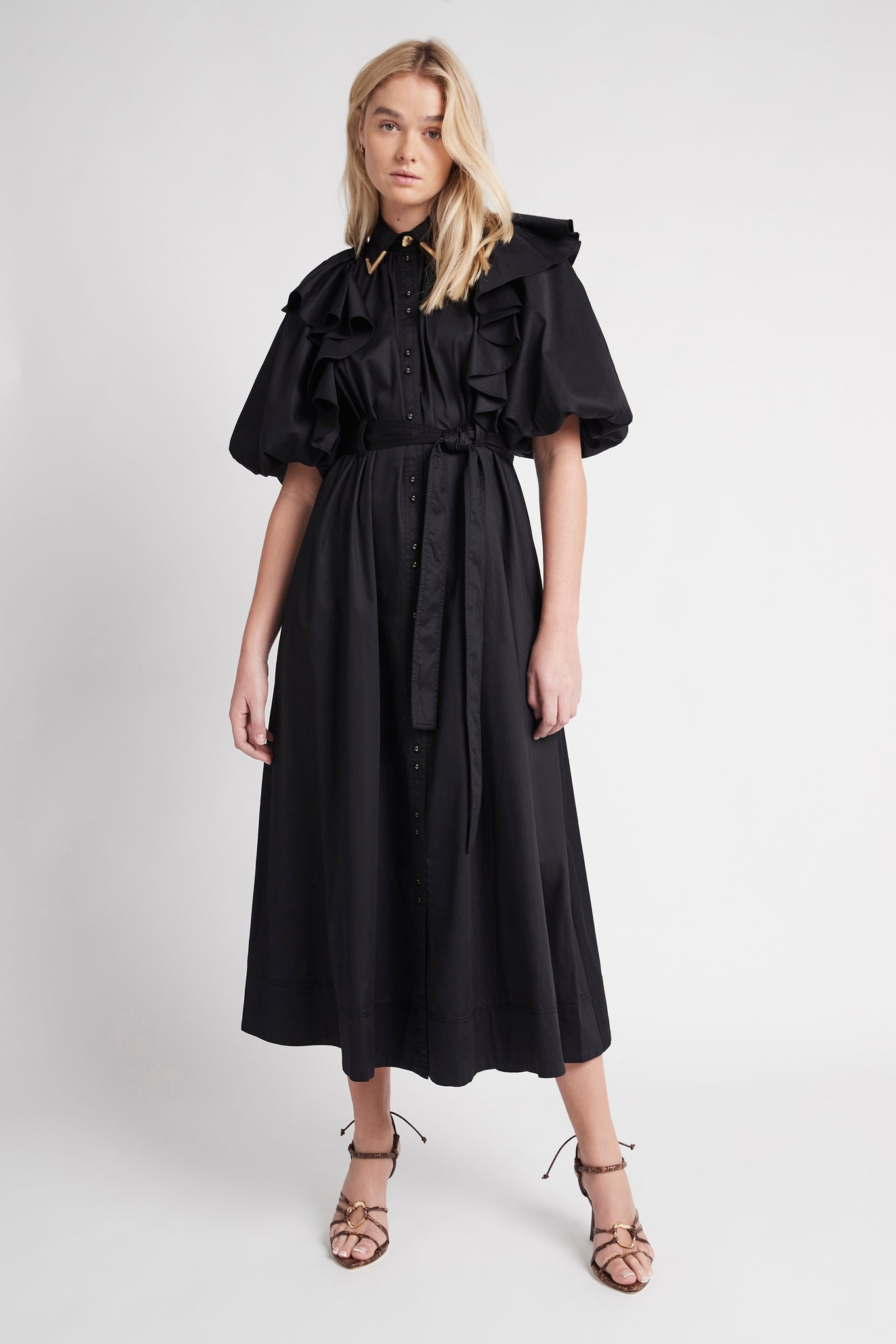 Poised Frill Sleeve Midi Dress