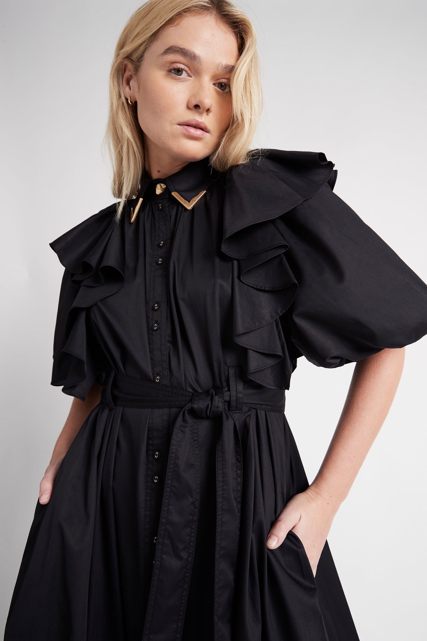 Poised Frill Sleeve Midi Dress