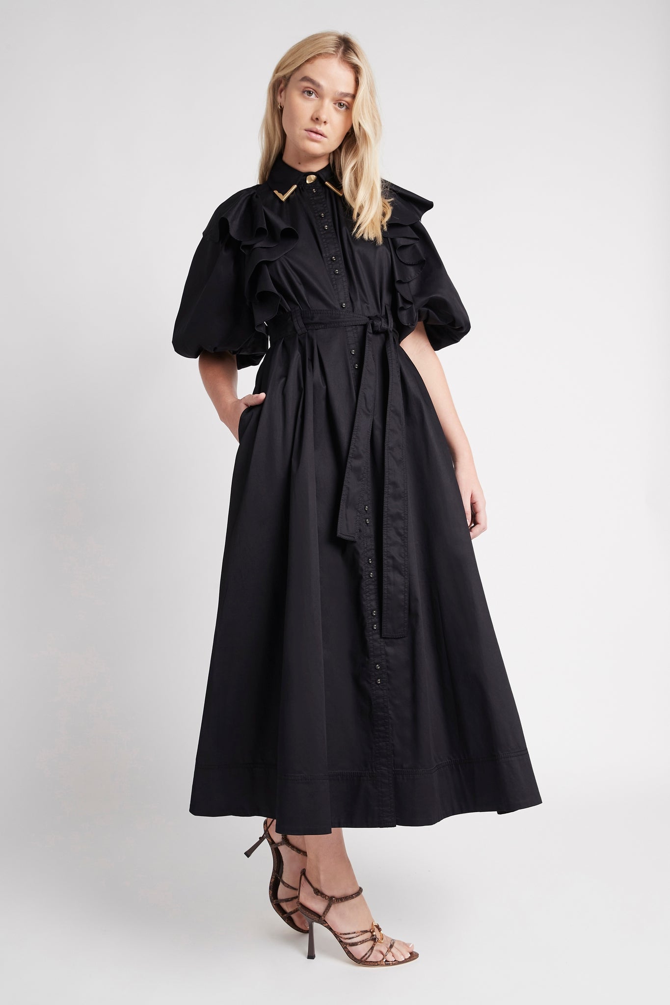 Poised Frill Sleeve Midi Dress