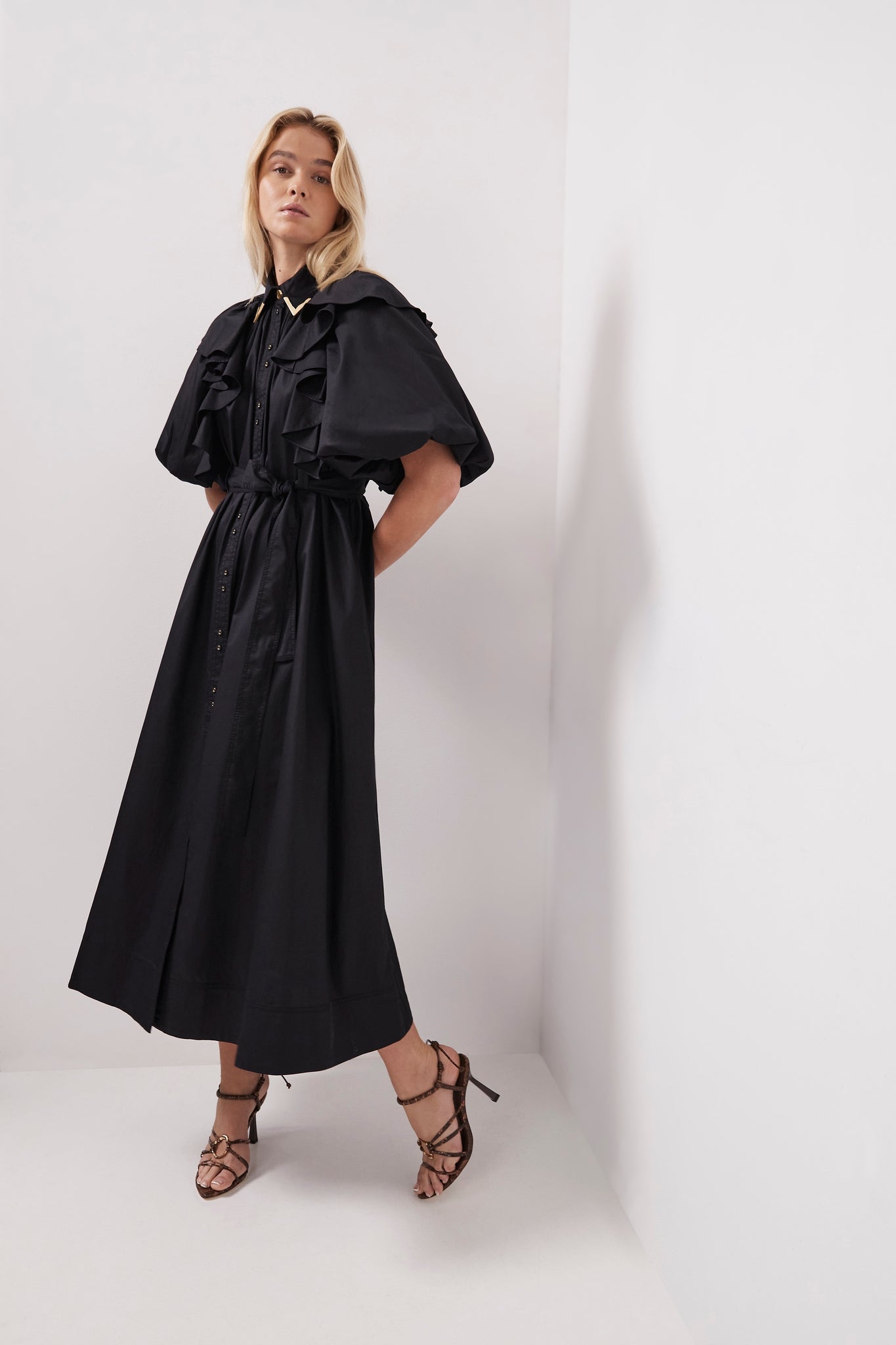 Poised Frill Sleeve Midi Dress