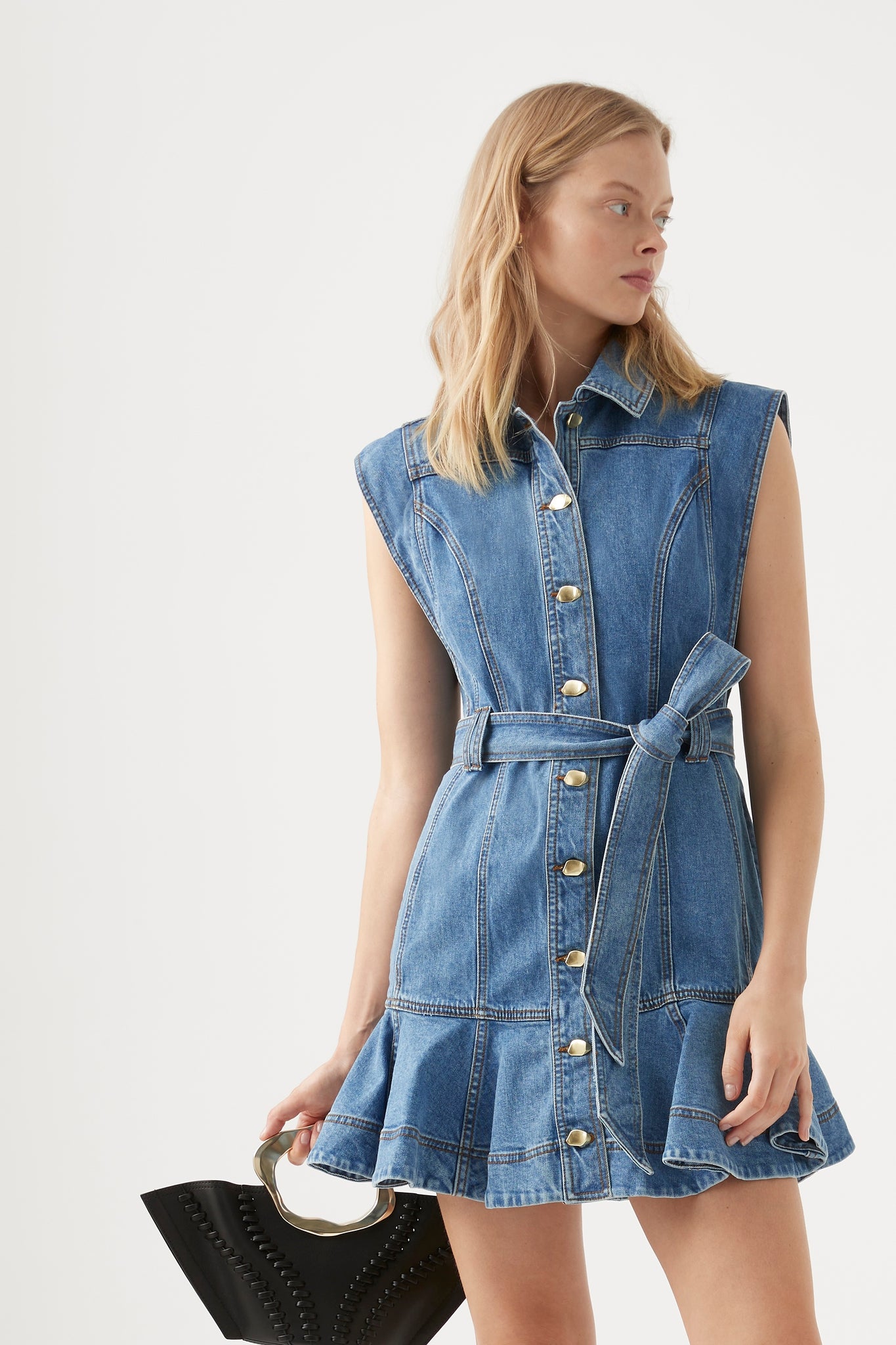 Julia Denim Ruffle Hem Mini Dress