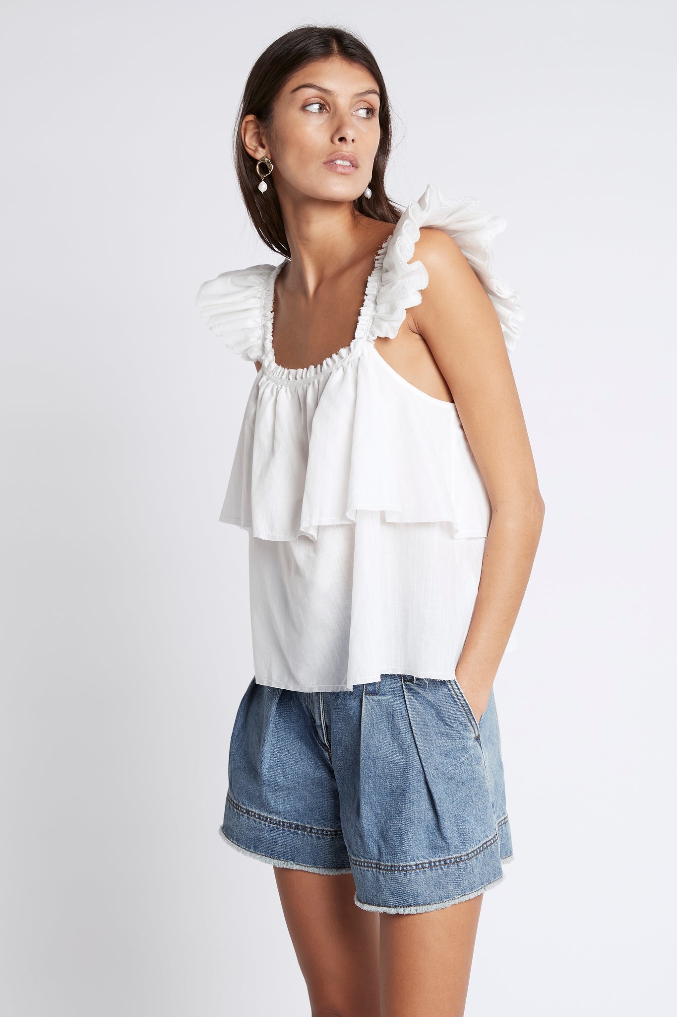Romance Ruffle Shoulder Cami