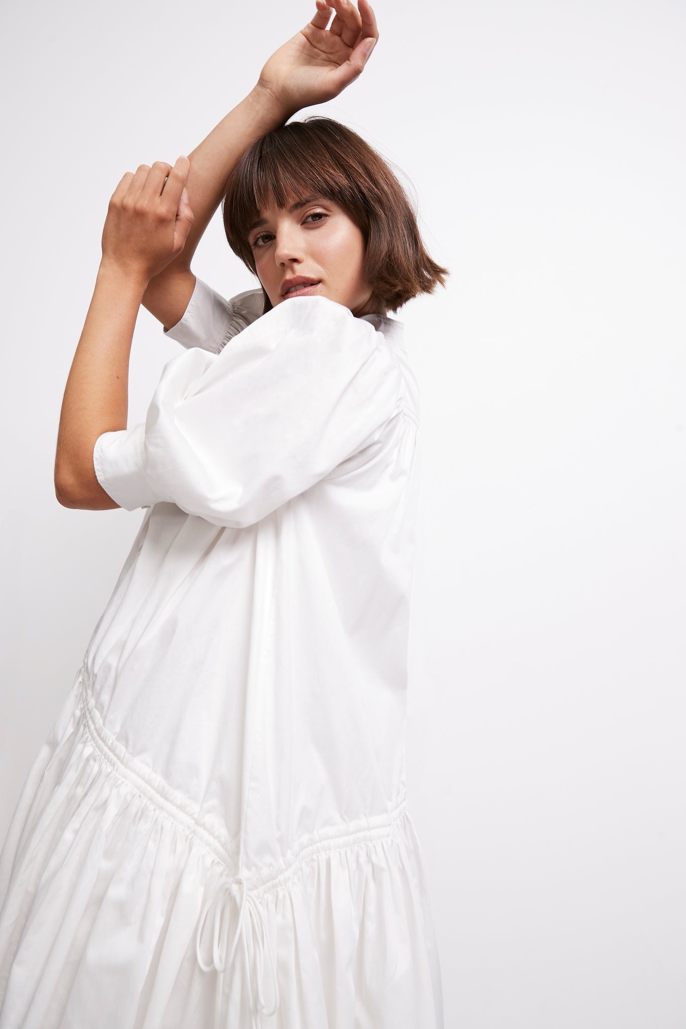 Frequency Drawstring Smock Dress